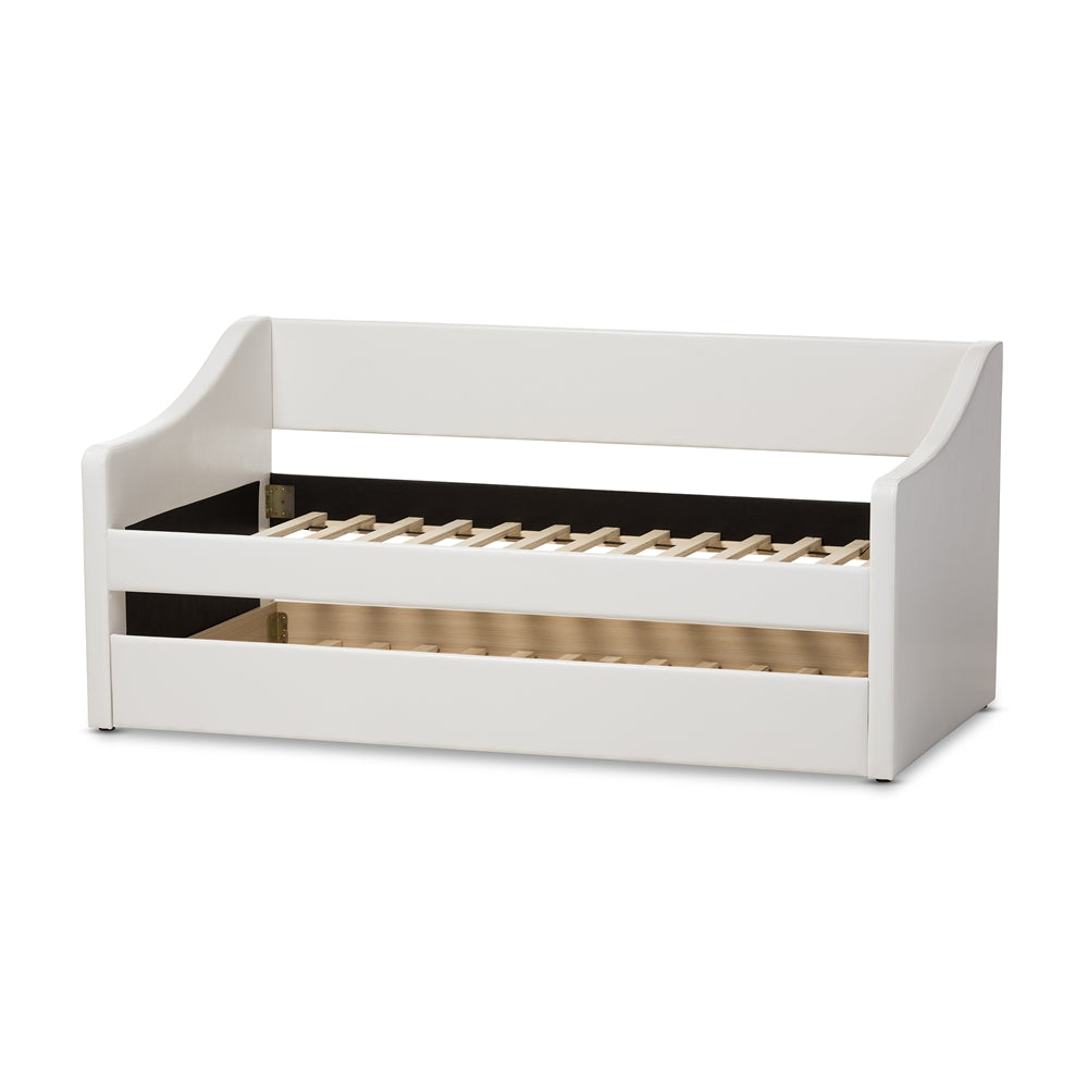 Barnstorm Modern and Contemporary White Faux Leather Upholstered Daybed with Guest Trundle Bed