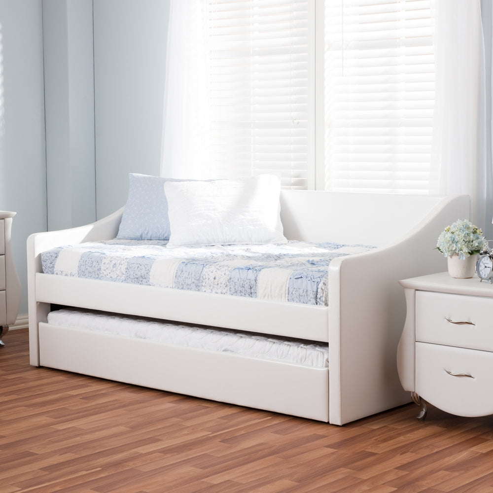 Barnstorm Modern and Contemporary White Faux Leather Upholstered Daybed with Guest Trundle Bed