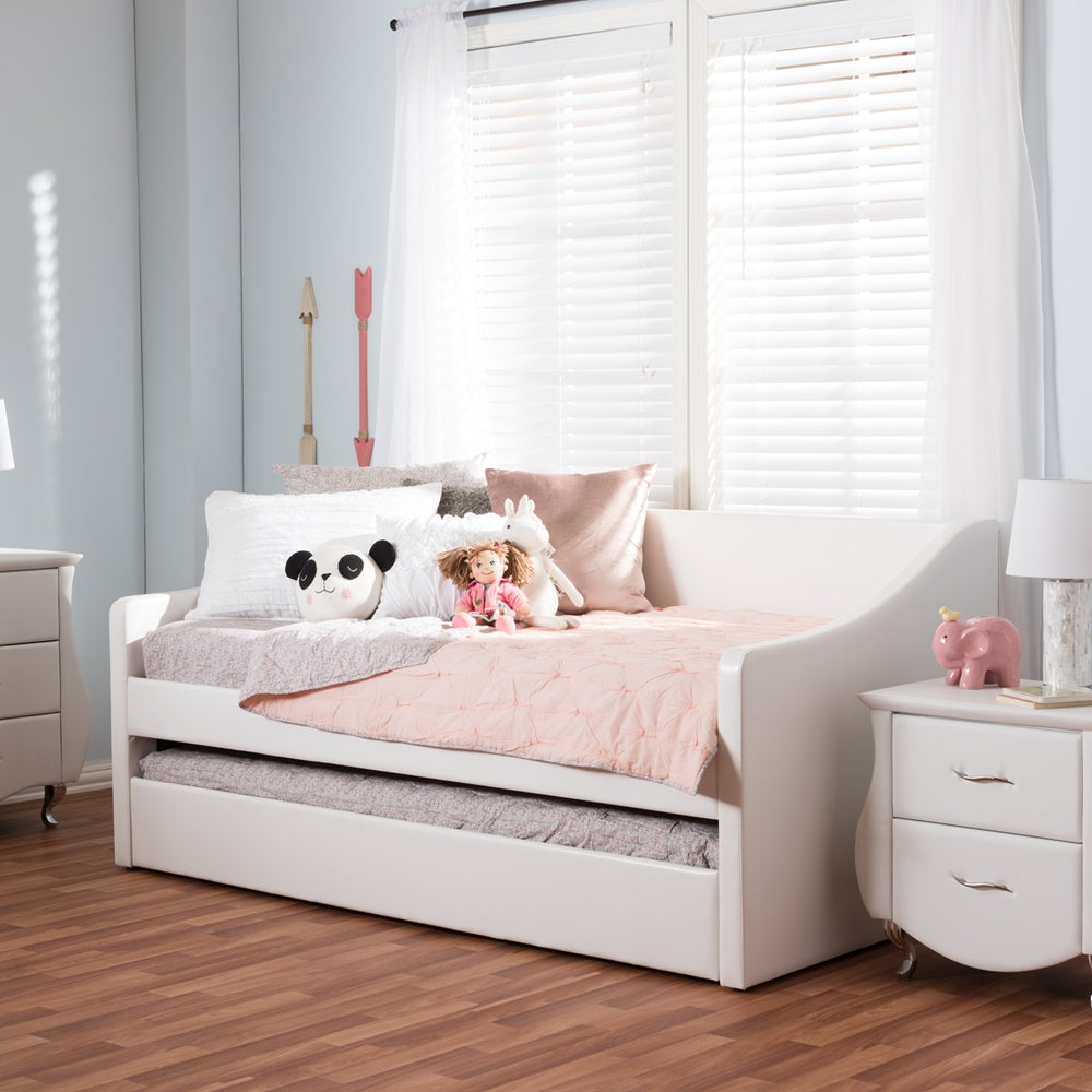 Barnstorm Modern and Contemporary White Faux Leather Upholstered Daybed with Guest Trundle Bed