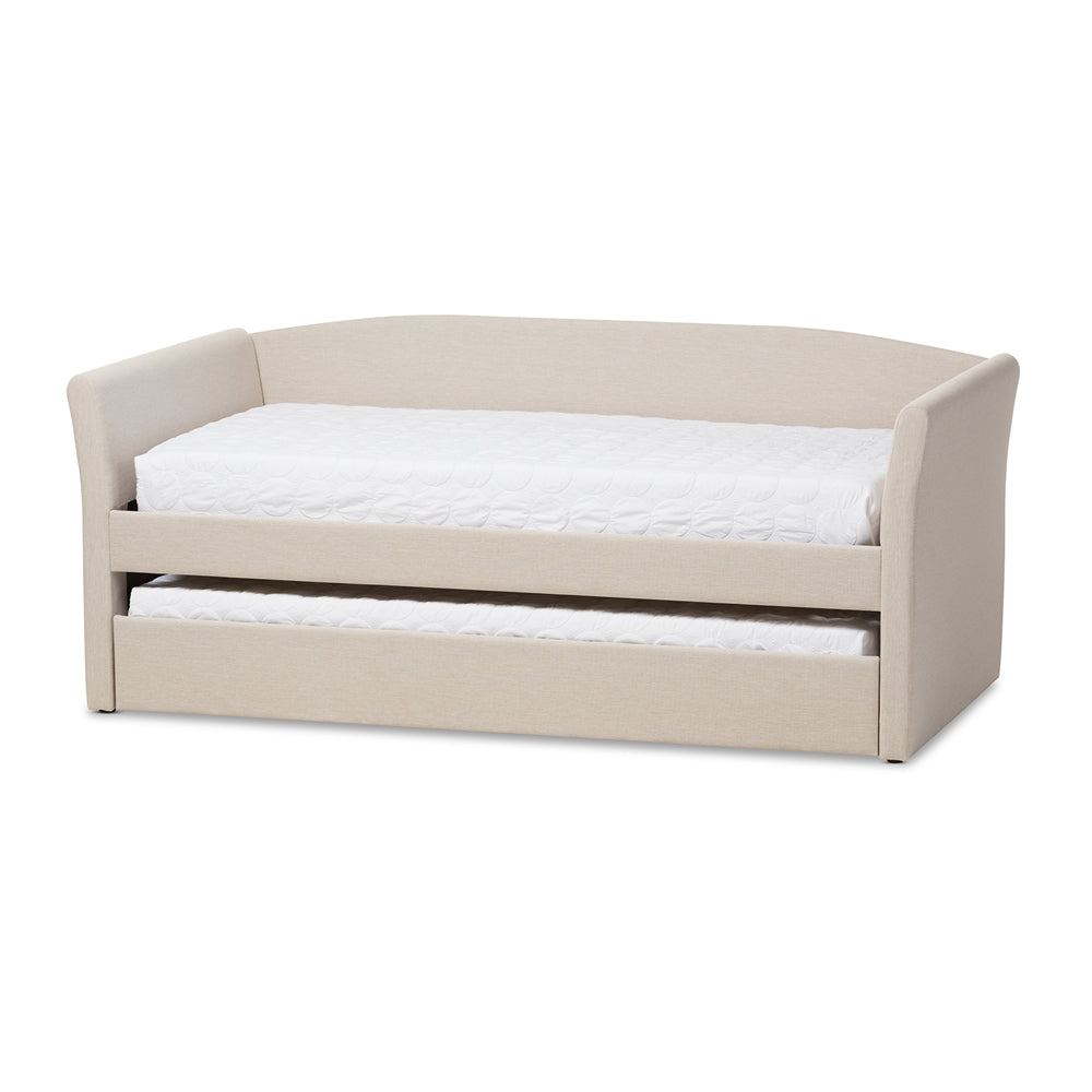 Camino Beige Fabric Upholstered Daybed With Guest Trundle Bed