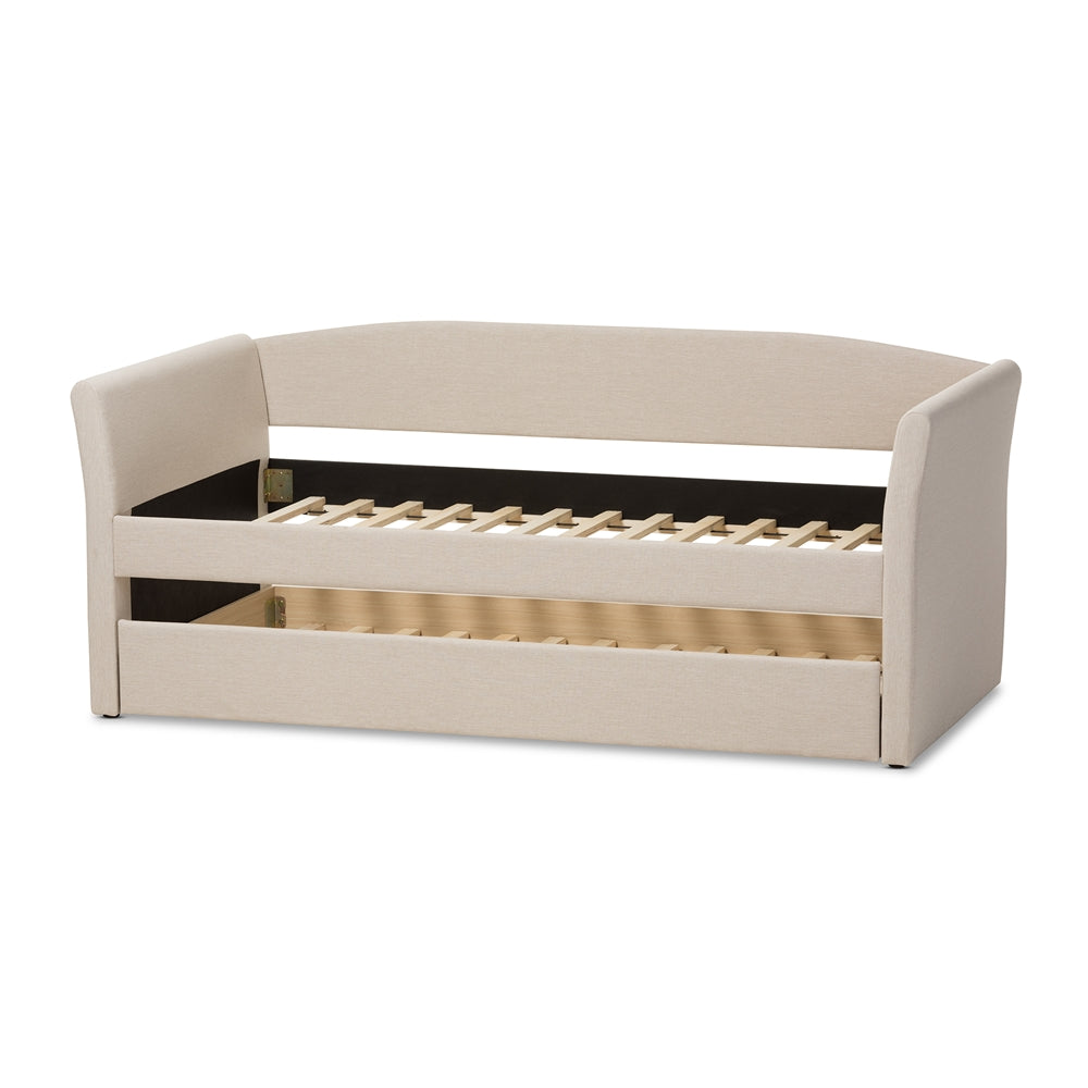 Camino Beige Fabric Upholstered Daybed With Guest Trundle Bed