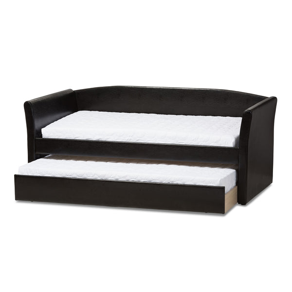 Camino Modern and Contemporary Black Faux Leather Upholstered Daybed with Guest Trundle Bed