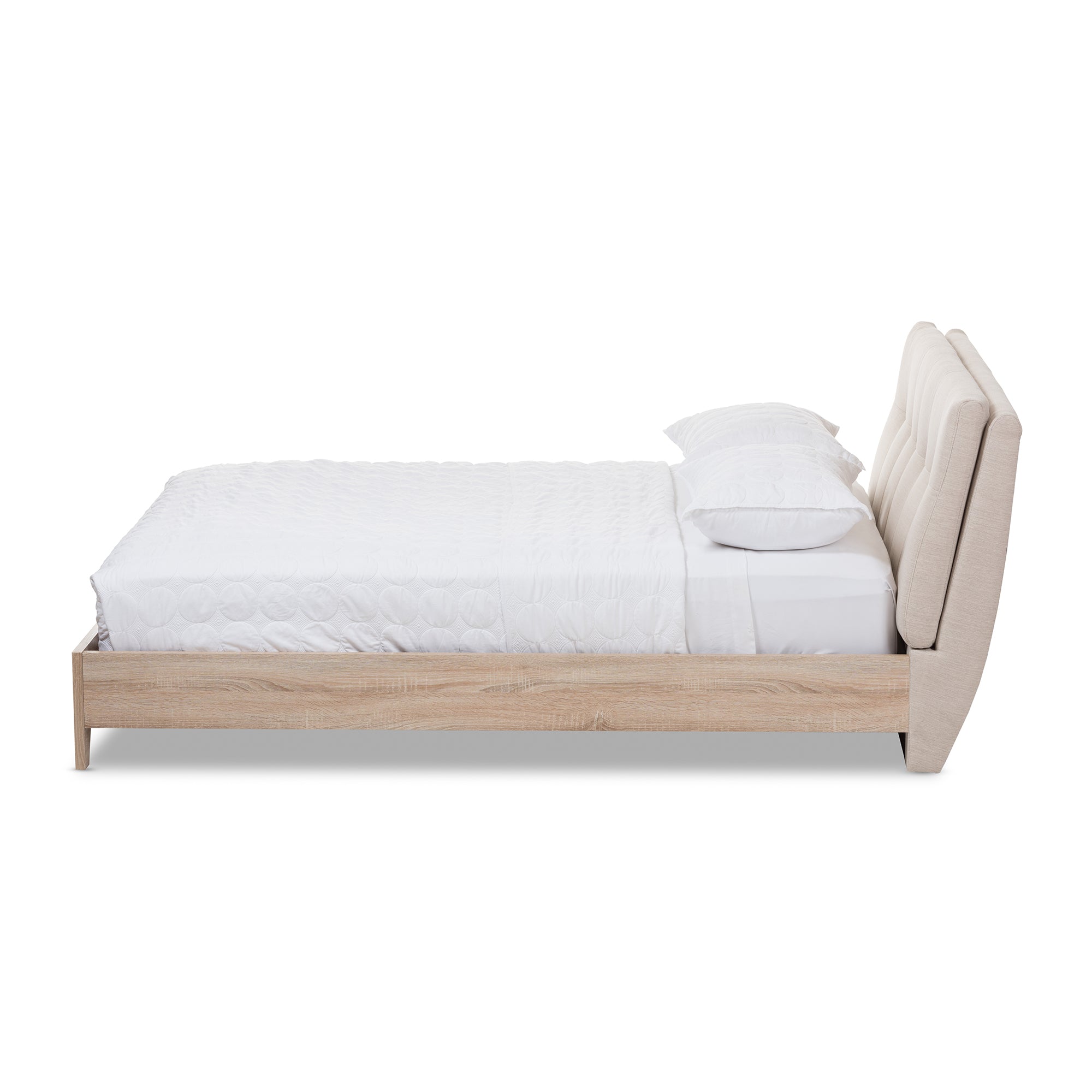 Beatrix Adelia Collection Queen Platform Bed  Light Beige Wood, Whitewash Finish, Mid-Century Style