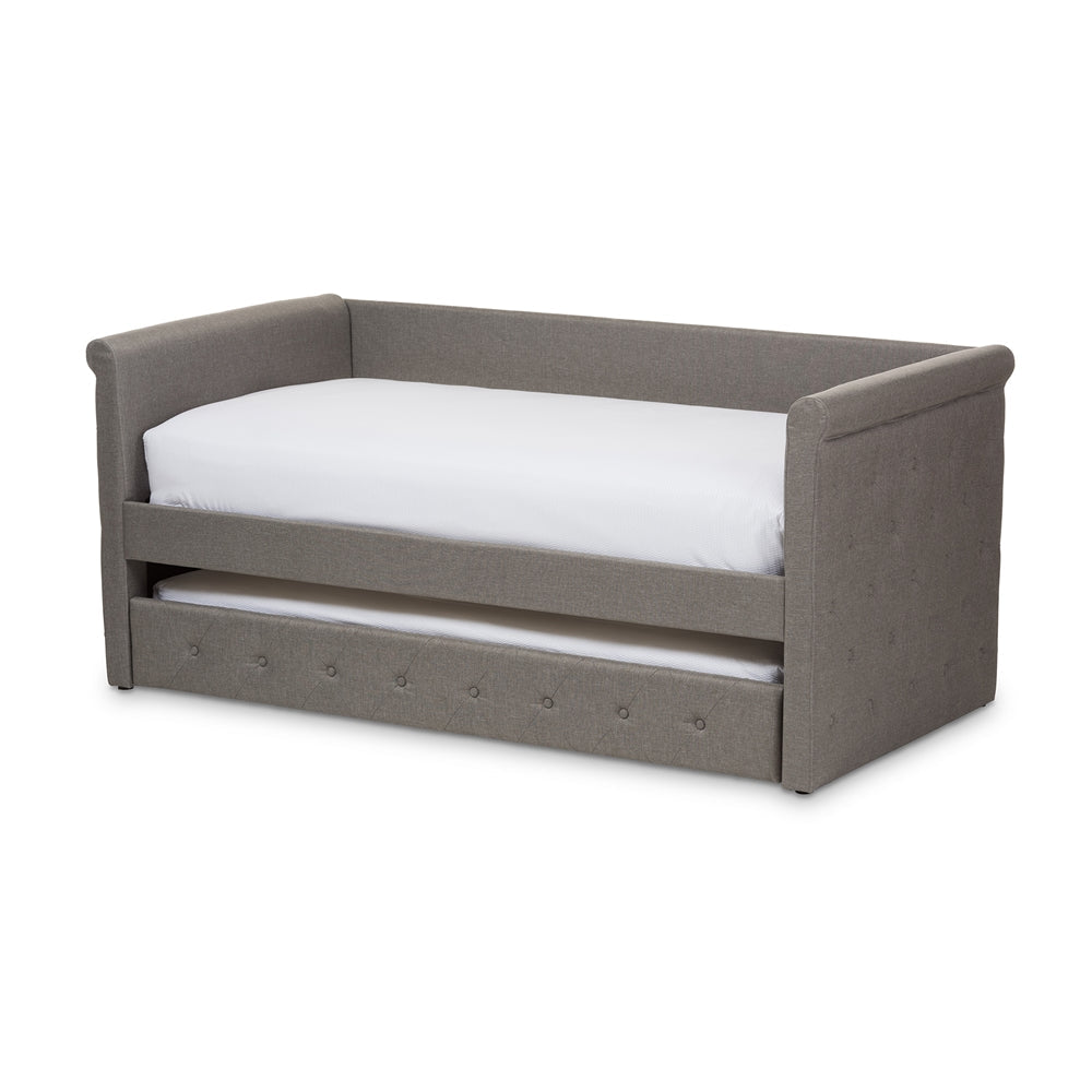 Narine Alena Twin Dark Grey Fabric Daybed – Modern Upholstered Frame with Pull-Out Trundle