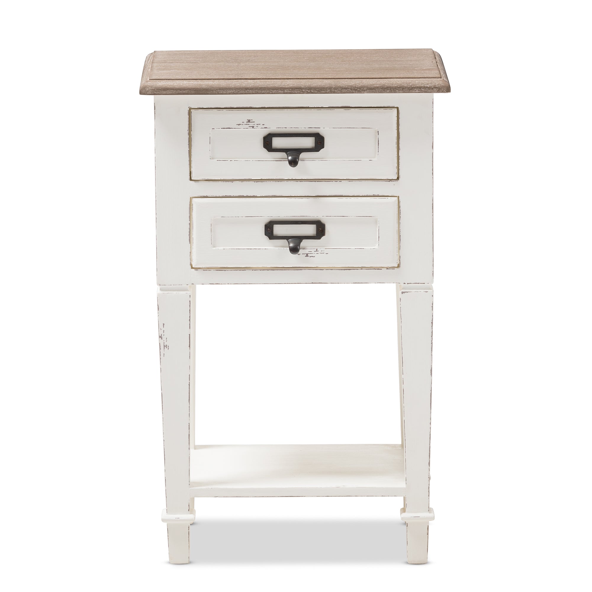Dauphine Provincial Style Weathered Oak and White Wash Distressed Finish Wood Nightstand
