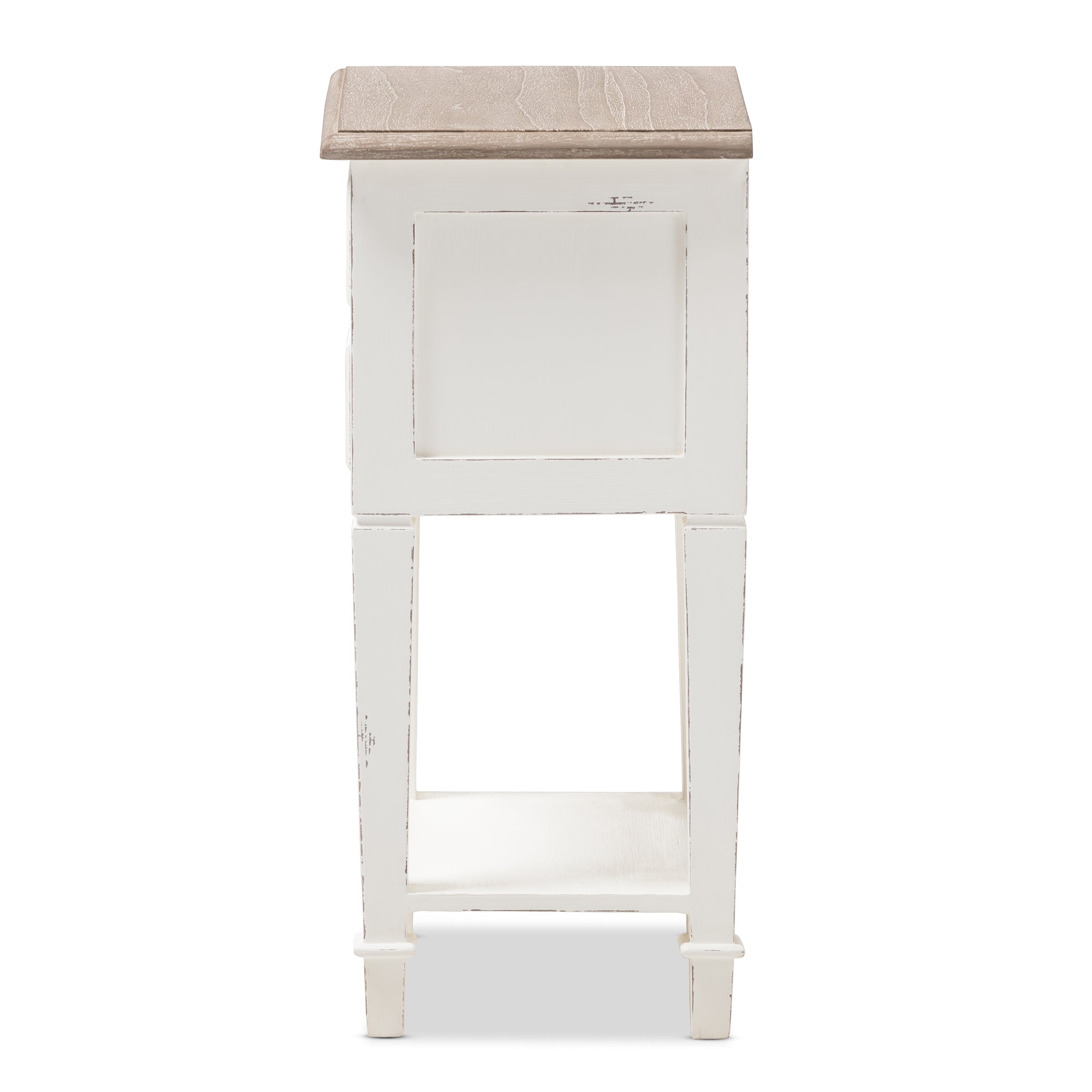 Dauphine Provincial Style Weathered Oak and White Wash Distressed Finish Wood Nightstand