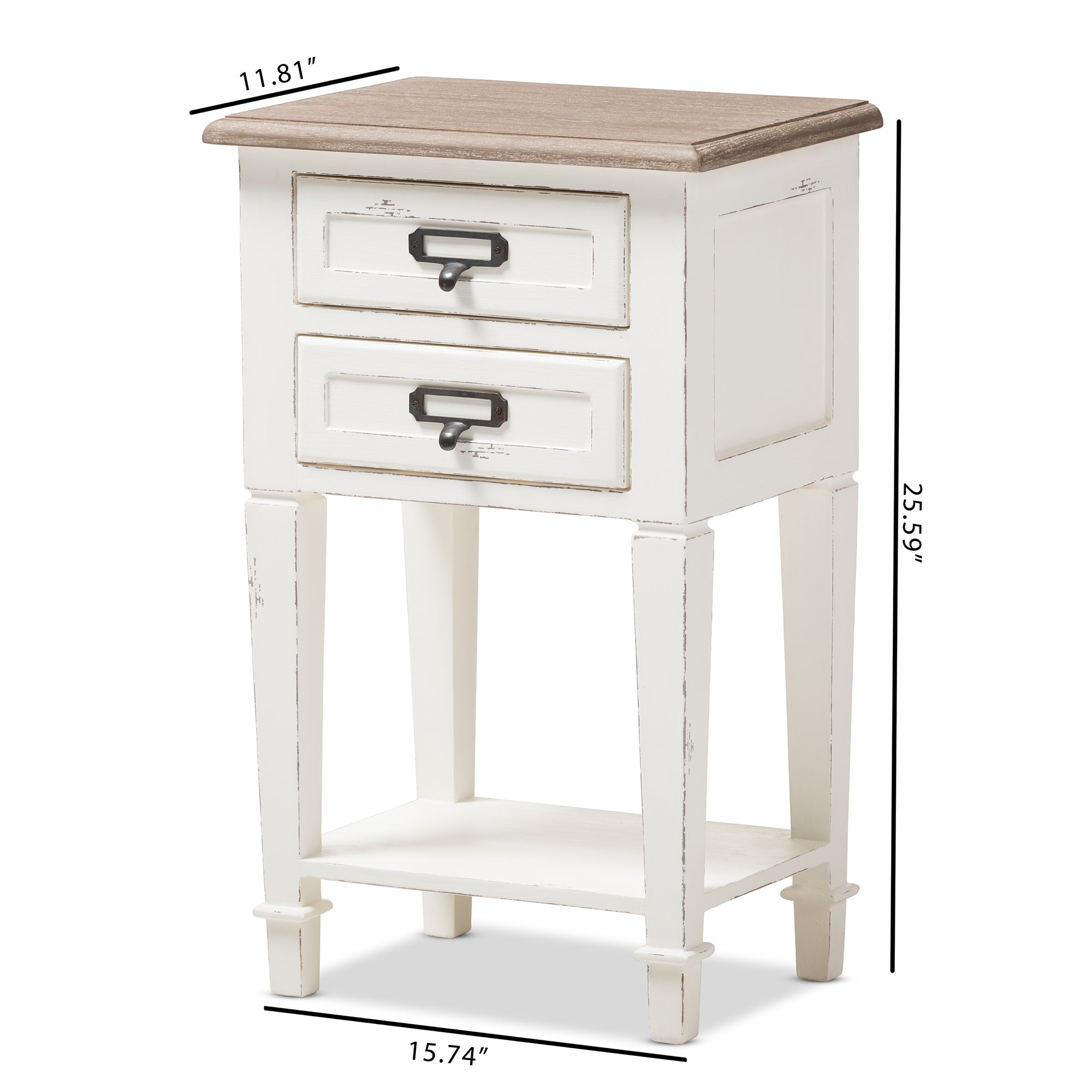 Dauphine Provincial Style Weathered Oak and White Wash Distressed Finish Wood Nightstand