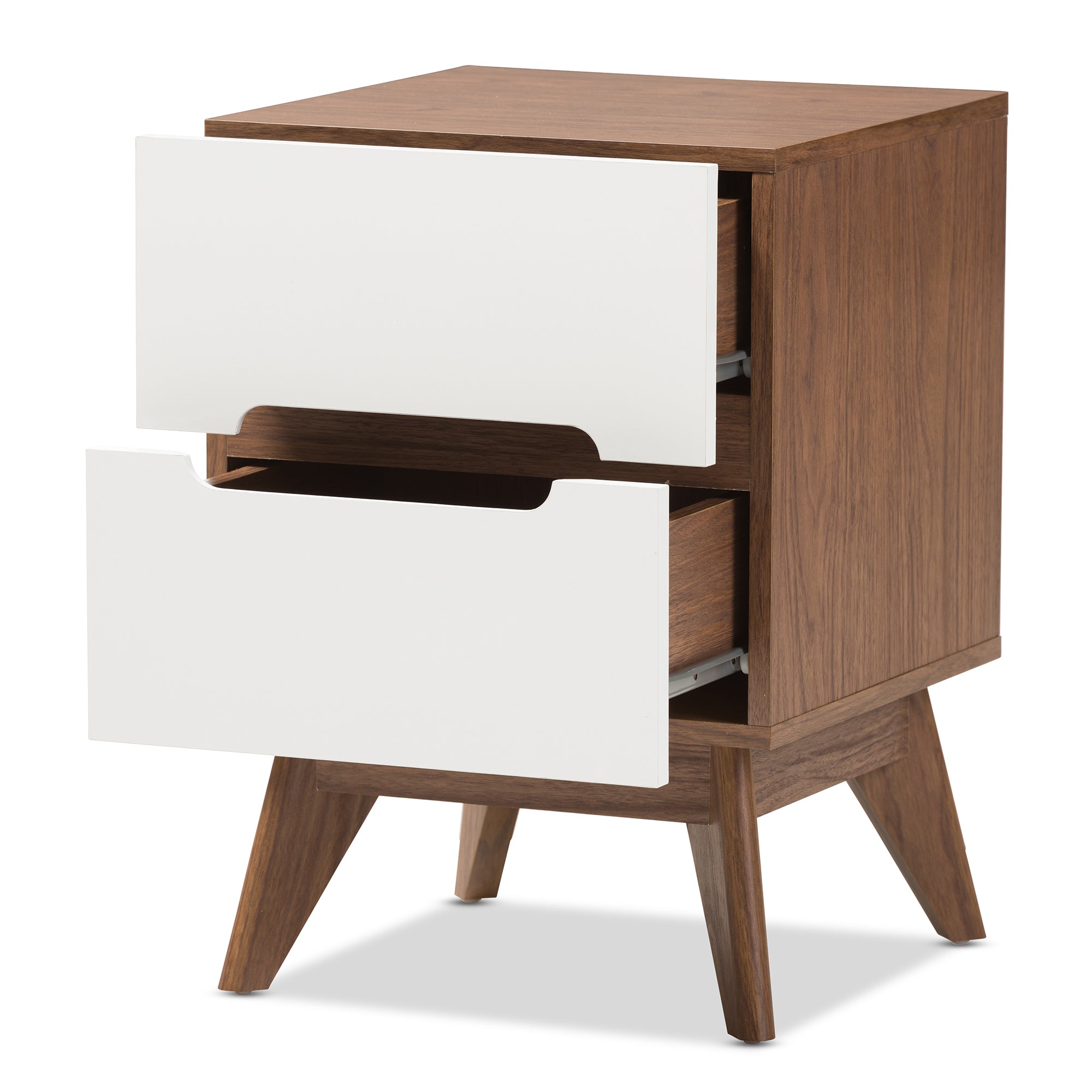 Calypso Mid-Century Modern White and Walnut Wood 3-Drawer Storage Nightstand