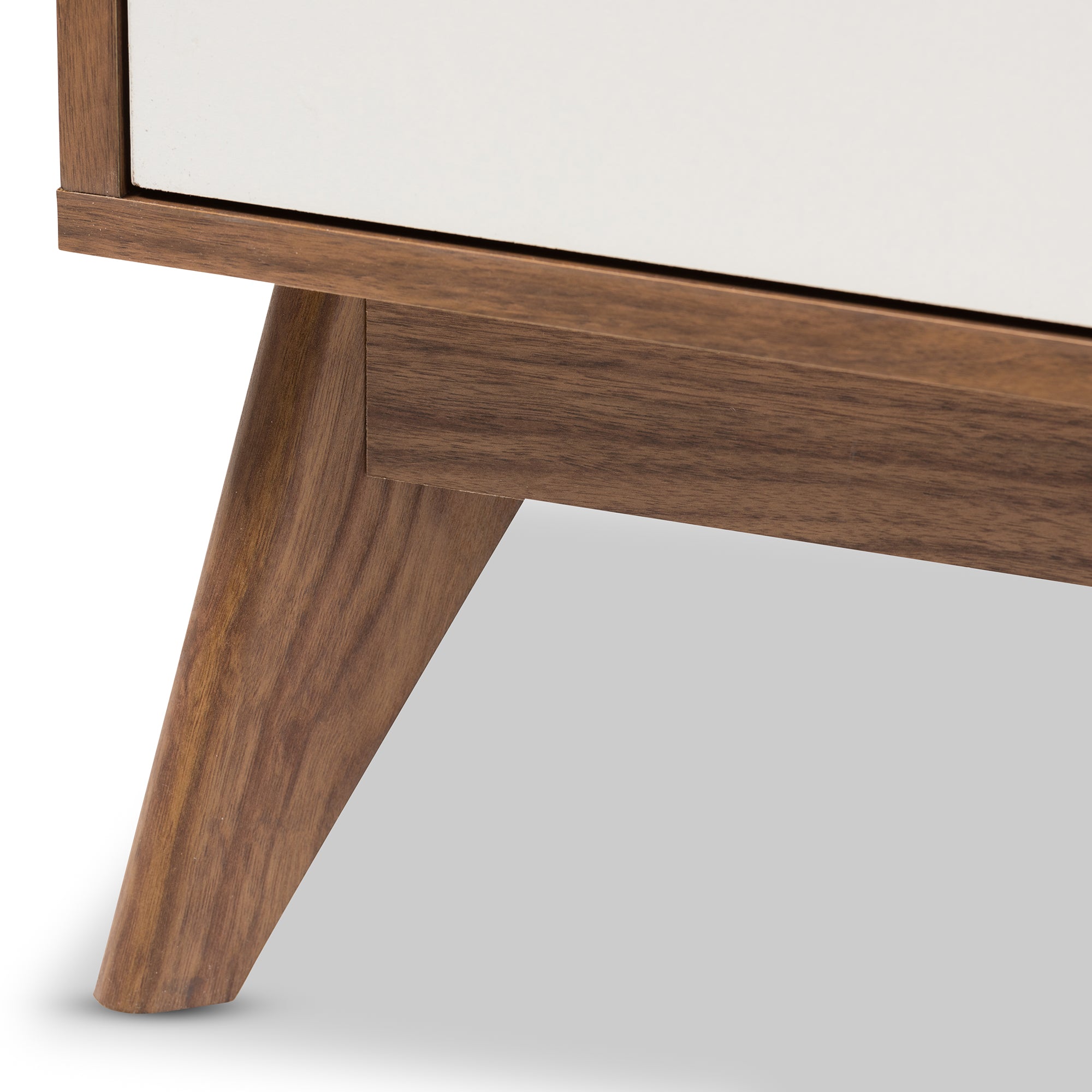 Calypso Mid-Century Modern White and Walnut Wood 3-Drawer Storage Nightstand