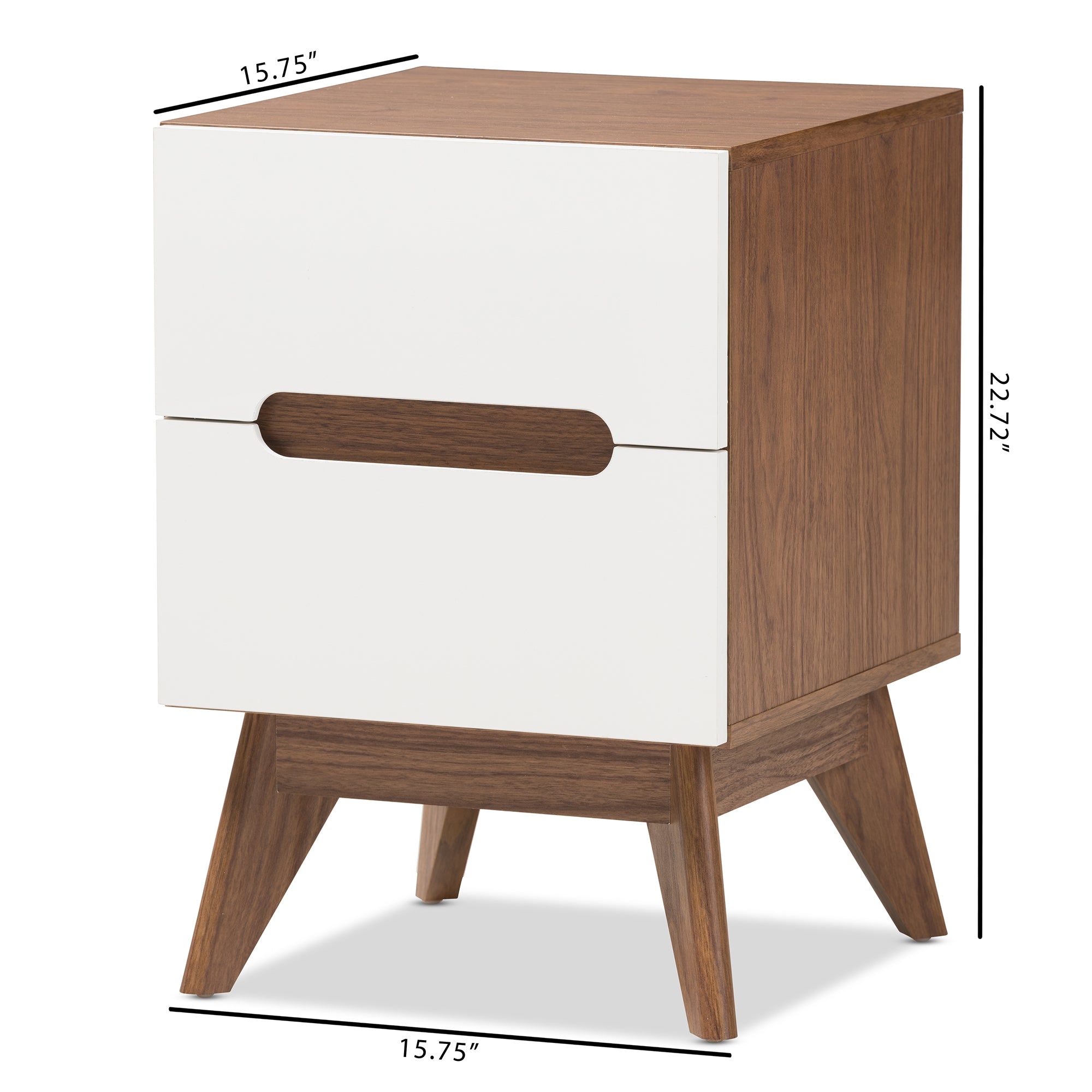 Calypso Mid-Century Modern White and Walnut Wood 3-Drawer Storage Nightstand