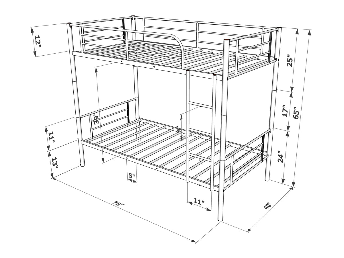 DAT0WHI Danbury Twin Bunk Bed in powder coating white color