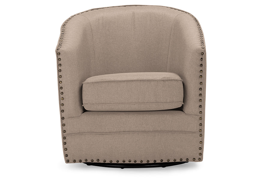 Porter Modern and Contemporary Classic Retro Beige Fabric Upholstered Swivel Tub Chair