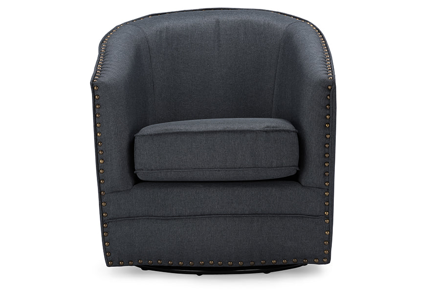 Baxton Studio Porter Modern and Contemporary Classic Retro Grey Fabric Upholstered Swivel Tub Chair
