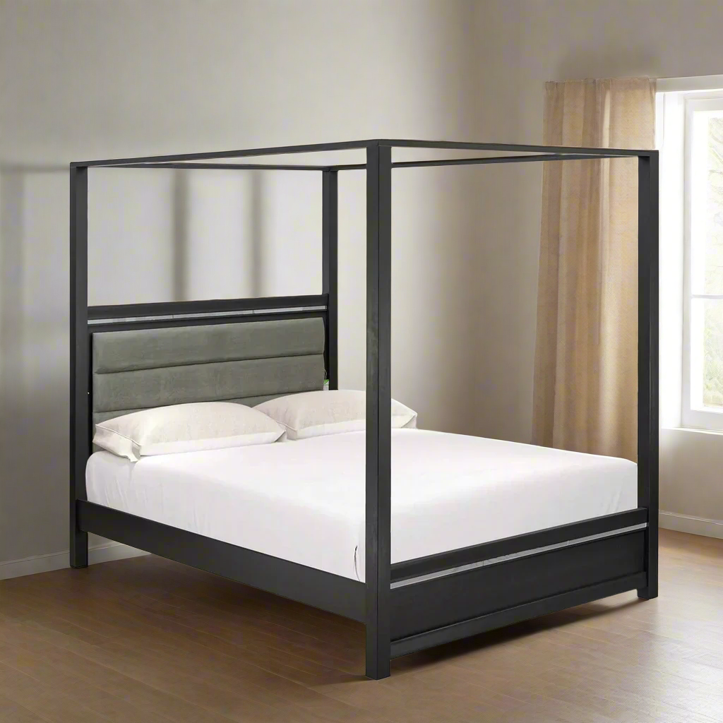 1-Piece Denali Modern Wooden Bed Frames Queen Size for a bedroom set - brushed gray Finish