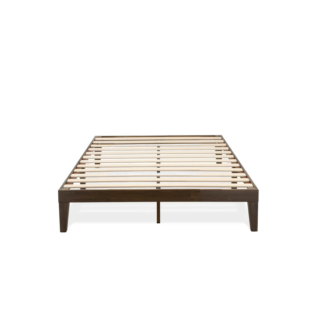 Full Size Platform Bed with 4 Solid Wood Legs and 2 Extra Center Legs - Walnut Finish