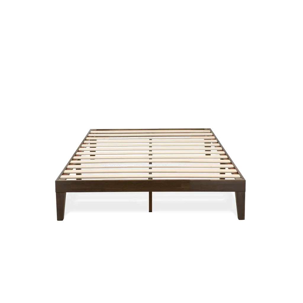 Harena Walden Full Walnut Solid Wood Platform Bed  Minimalist Frame with Extra Center Support