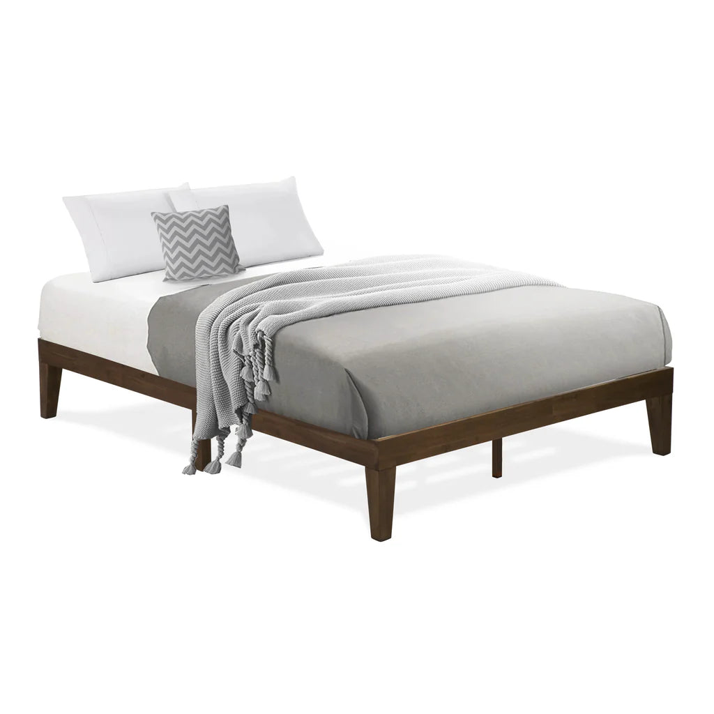 Full Size Platform Bed with 4 Solid Wood Legs and 2 Extra Center Legs - Walnut Finish