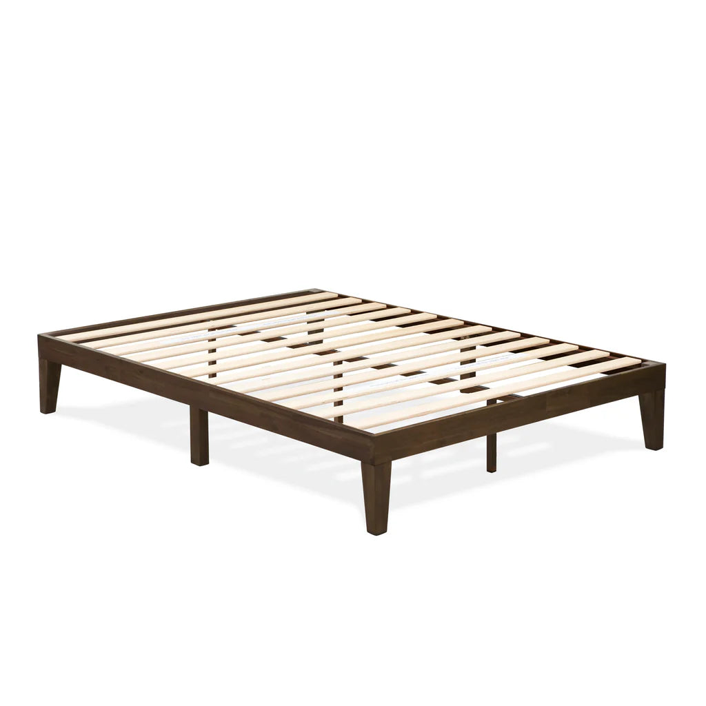 Full Size Platform Bed with 4 Solid Wood Legs and 2 Extra Center Legs - Walnut Finish