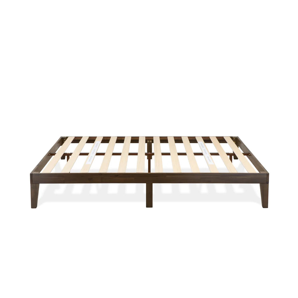 Full Size Platform Bed with 4 Solid Wood Legs and 2 Extra Center Legs - Walnut Finish