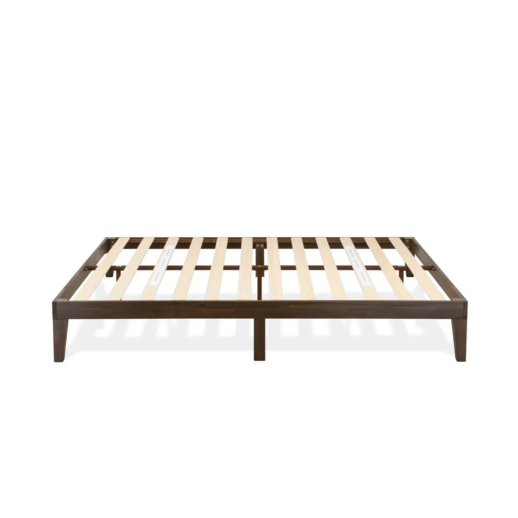 Harena Walden Full Walnut Solid Wood Platform Bed  Minimalist Frame with Extra Center Support
