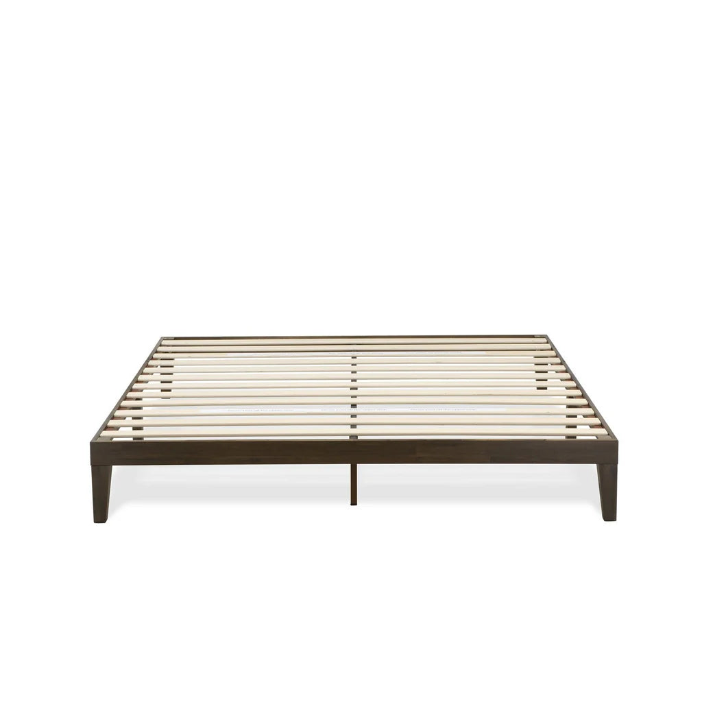 King Size Platform Bed with 4 Solid Wood Legs and 2 Extra Center Legs - Walnut Finish