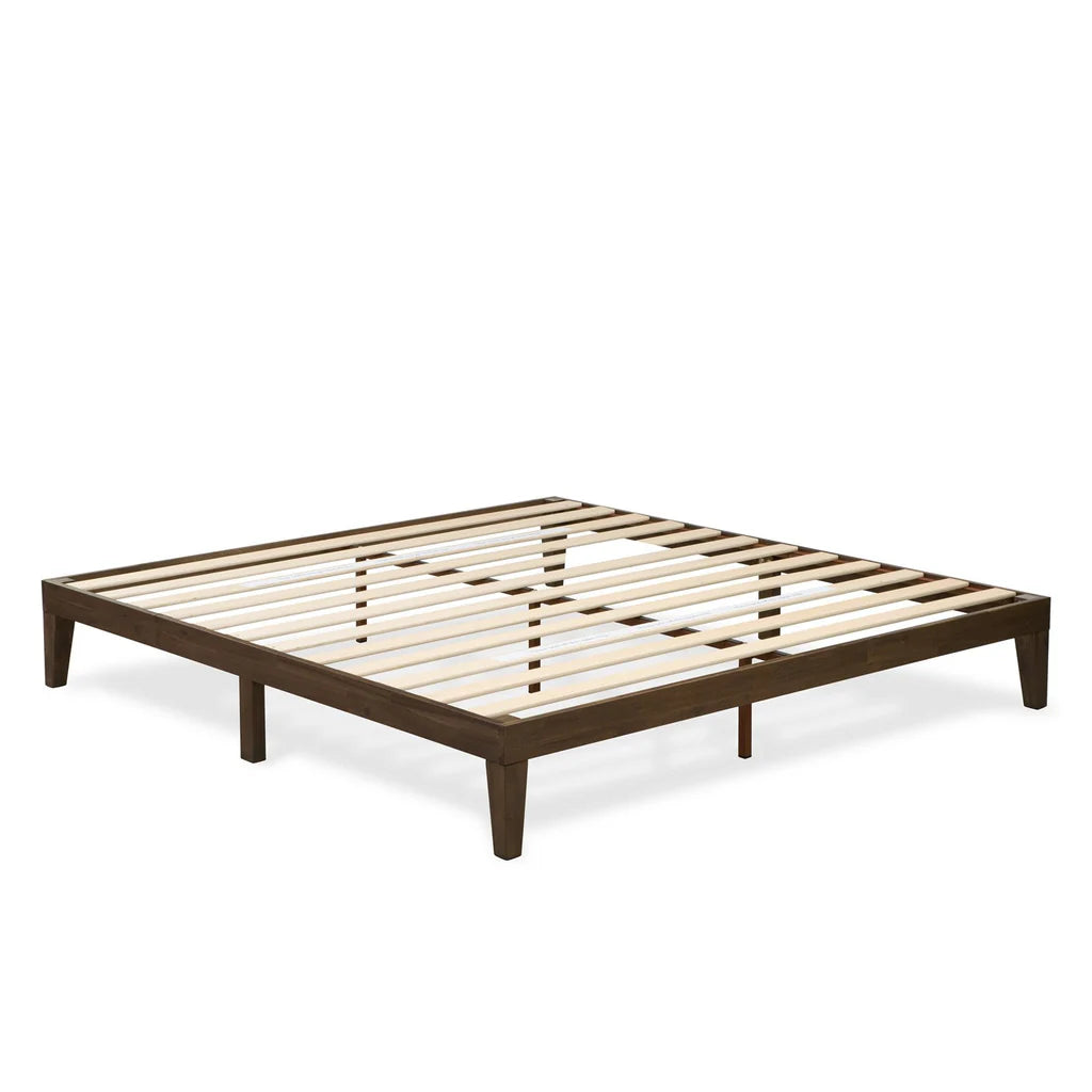 King Size Platform Bed with 4 Solid Wood Legs and 2 Extra Center Legs - Walnut Finish