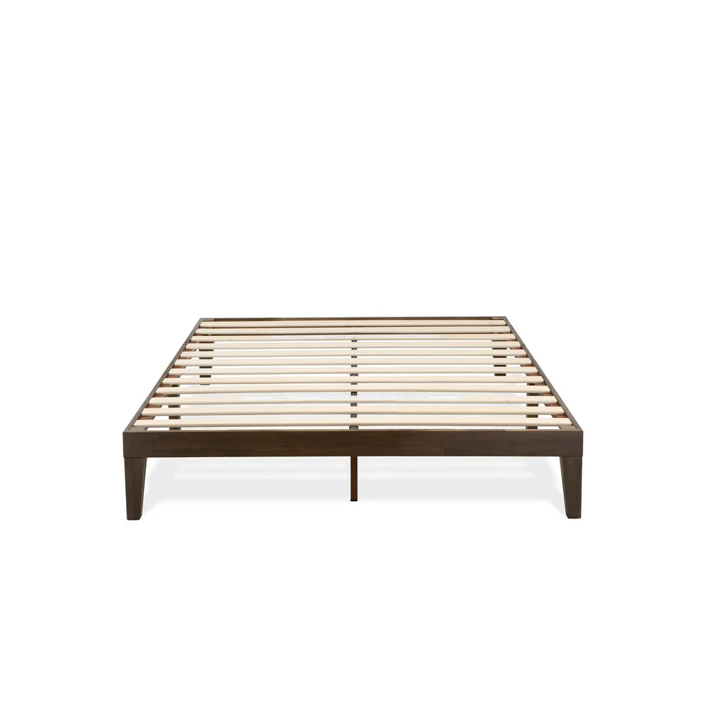 Queen Platform Bed Frame with 4 Solid Wood Legs and 2 Extra Center Legs - Walnut Finish