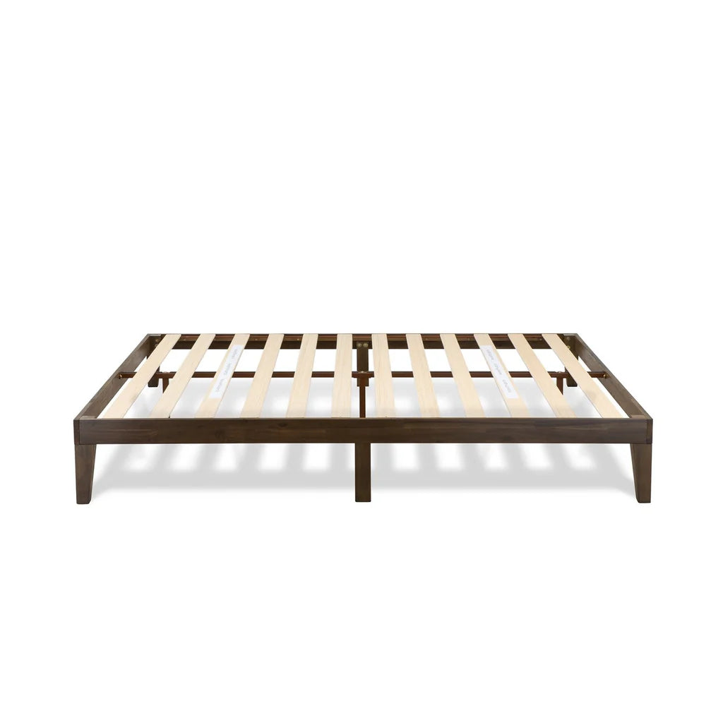 Queen Platform Bed Frame with 4 Solid Wood Legs and 2 Extra Center Legs - Walnut Finish