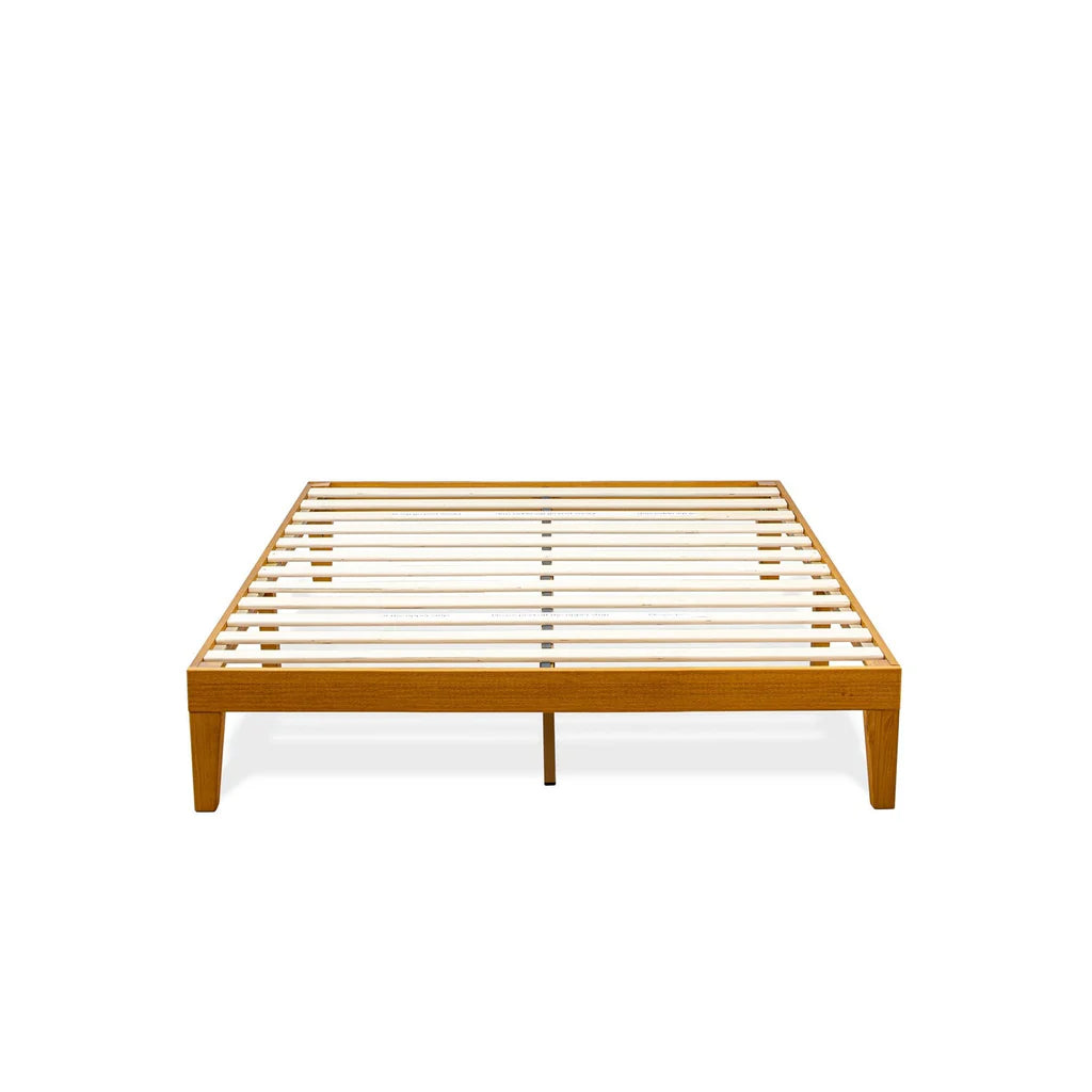 Full Size Platform Bed Frame with 4 Solid Wood Legs and 2 Extra Center Legs - Oak Finish