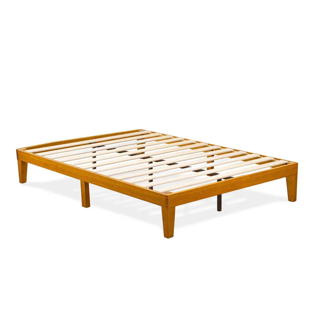 Full Size Platform Bed Frame with 4 Solid Wood Legs and 2 Extra Center Legs - Oak Finish