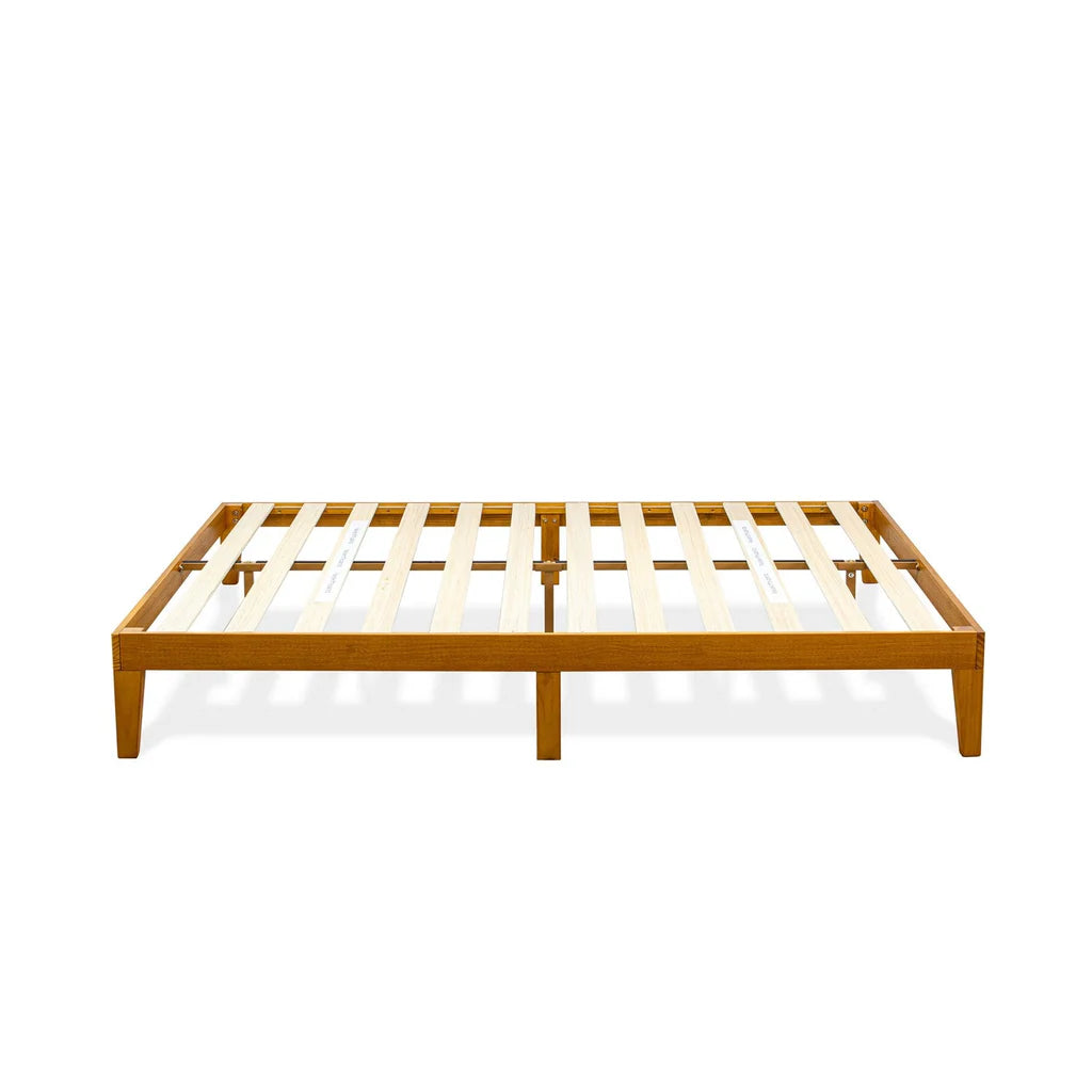 Full Size Platform Bed Frame with 4 Solid Wood Legs and 2 Extra Center Legs - Oak Finish