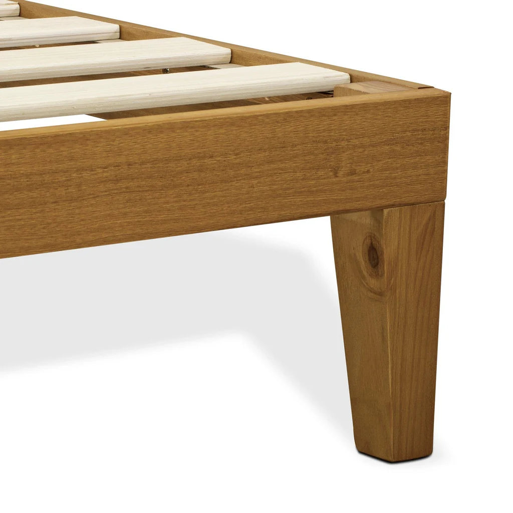 Full Size Platform Bed Frame with 4 Solid Wood Legs and 2 Extra Center Legs - Oak Finish