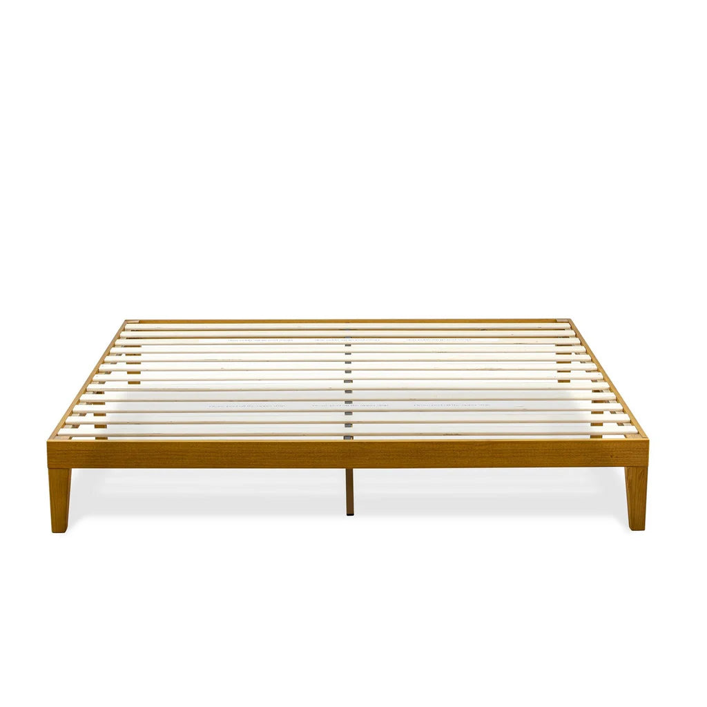 King Size Platform Bed Frame with 4 Solid Wood Legs and 2 Extra Center Legs - Oak Finish