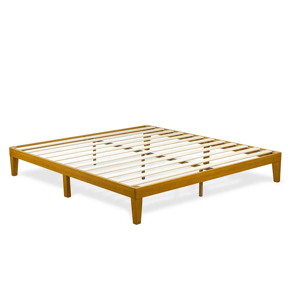 King Size Platform Bed Frame with 4 Solid Wood Legs and 2 Extra Center Legs - Oak Finish