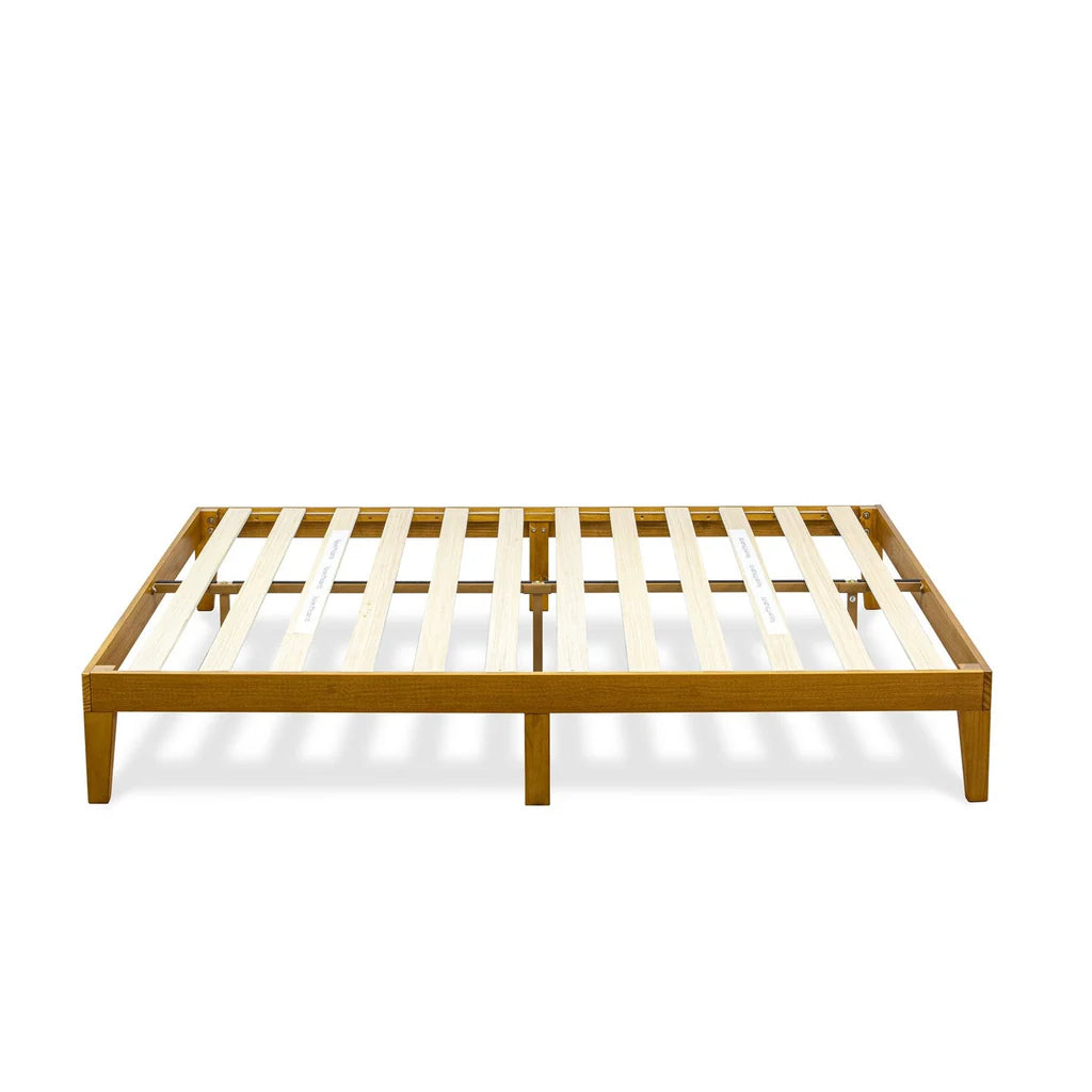 King Size Platform Bed Frame with 4 Solid Wood Legs and 2 Extra Center Legs - Oak Finish