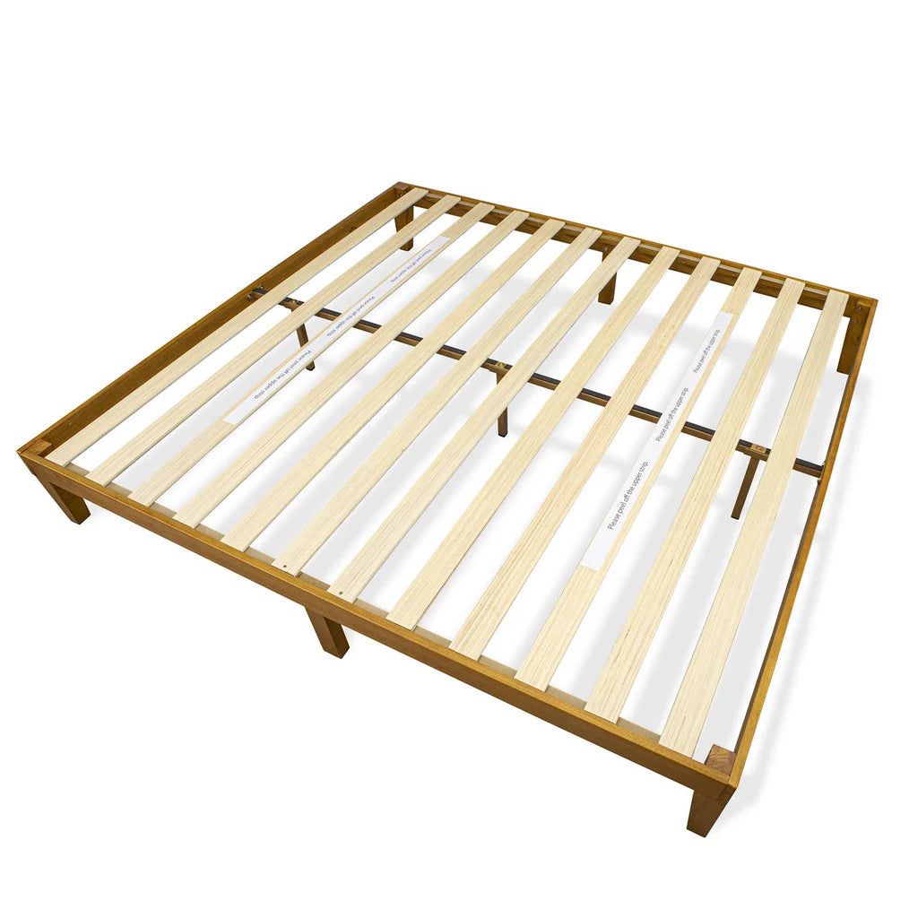 King Size Platform Bed Frame with 4 Solid Wood Legs and 2 Extra Center Legs - Oak Finish