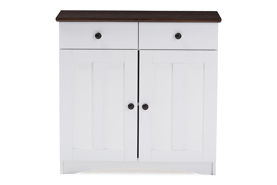 Baxton Studio Lauren Modern and Contemporary Two-tone White and Dark Brown Buffet Kitchen Cabinet with Two Doors and Two Drawers