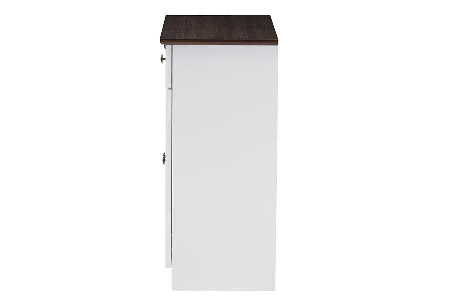 Lauren Modern and Contemporary Two-tone White and Dark Brown Buffet Kitchen Cabinet with Two Doors and Two Drawers