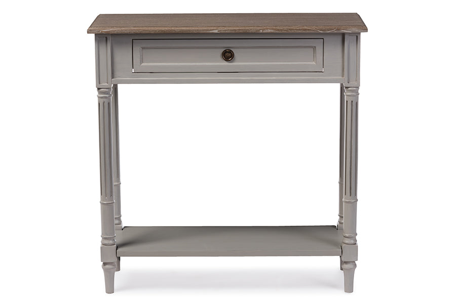 Baxton Studio Edouard French Provincial Style White Wash Distressed Wood and Grey Two-tone 1-drawer Console Table
