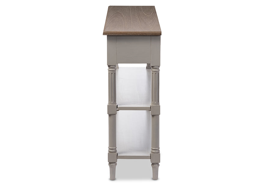 Edouard French Provincial Style White Wash Distressed Wood and Grey Two-tone 2-drawer Console Table