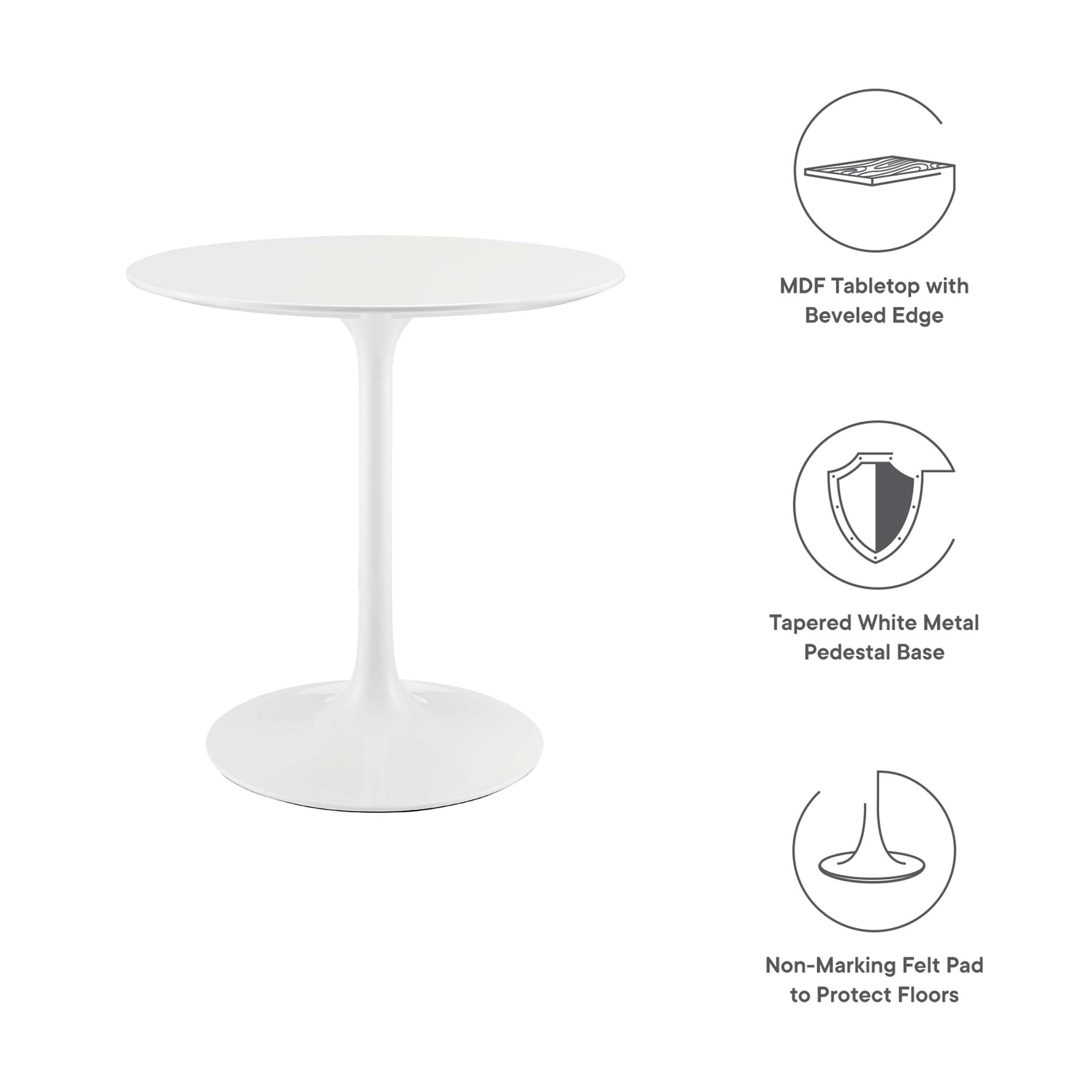 Lippa 28" Round Wood Dining Table, White