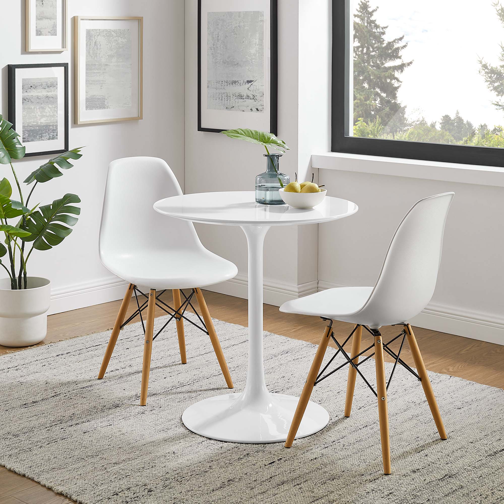Lippa 28" Round Wood Dining Table, White