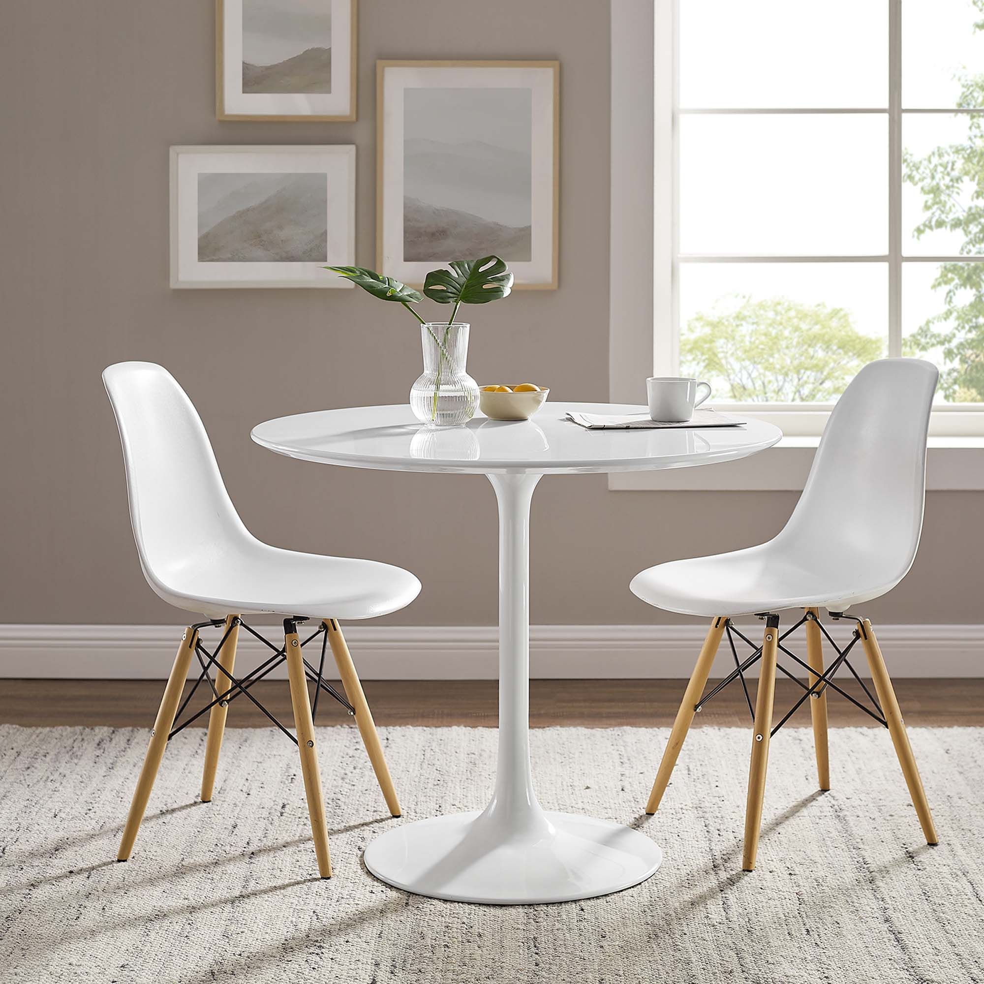 Lippa 36" Round Wood Dining Table, White
