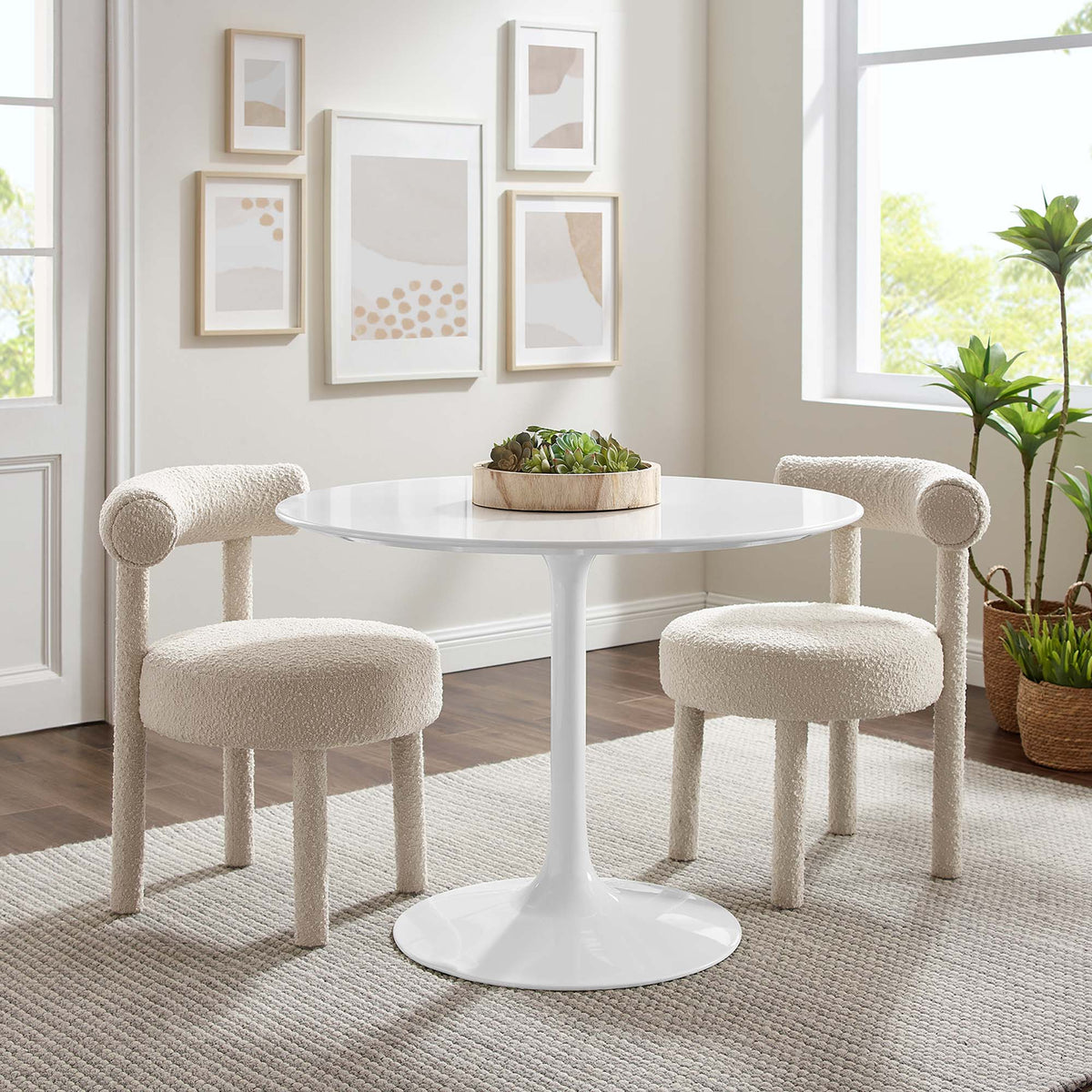 Lippa 40" Round Wood Dining Table, White