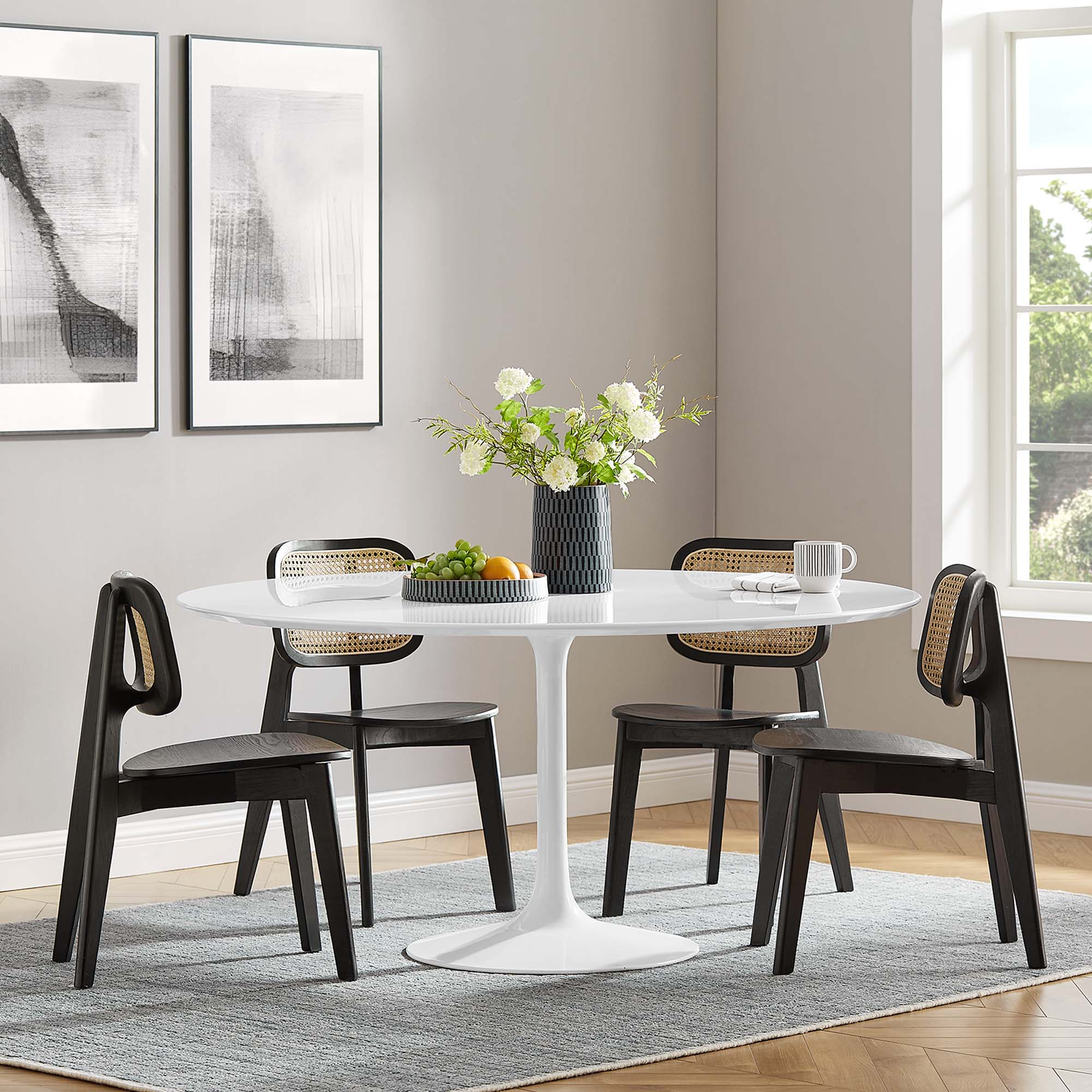 Lippa 60" Round Wood Dining Table, White