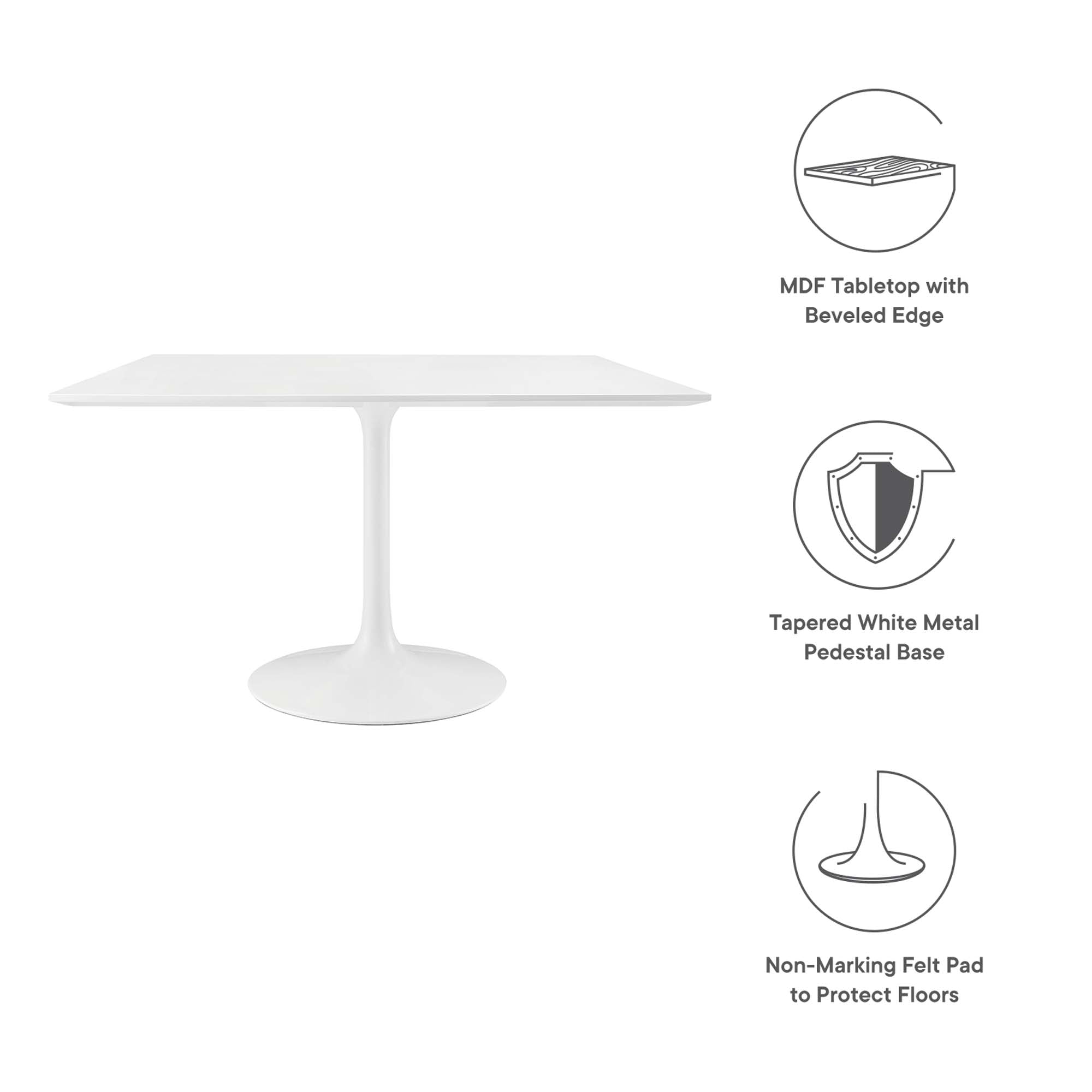 Lippa 48" Square Wood Dining Table, White