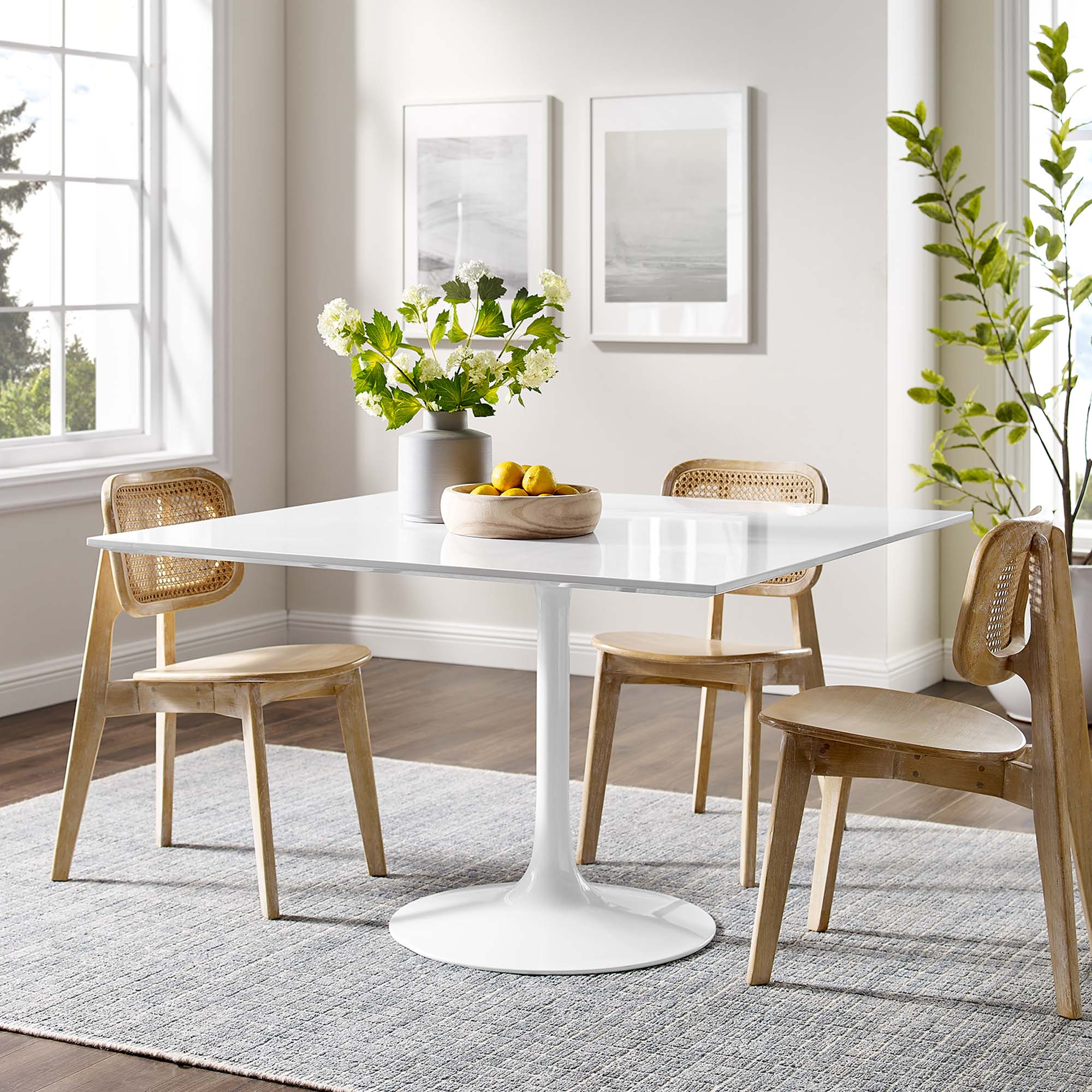 Lippa 48" Square Wood Dining Table, White