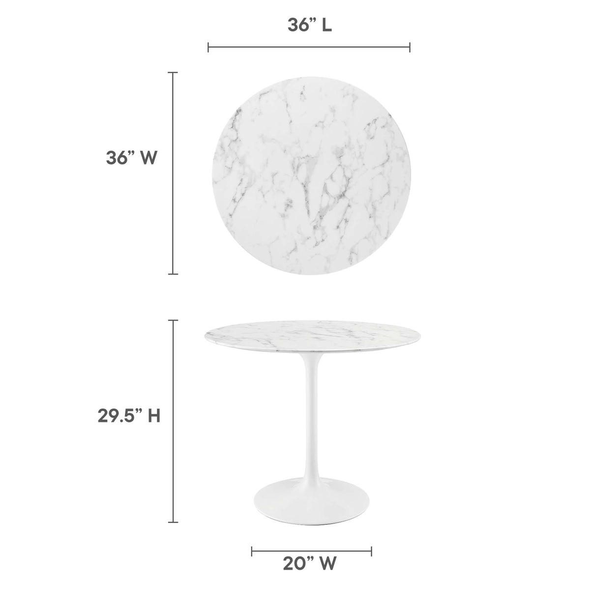 Lippa 36" Round Faux Marble Dining Table, White