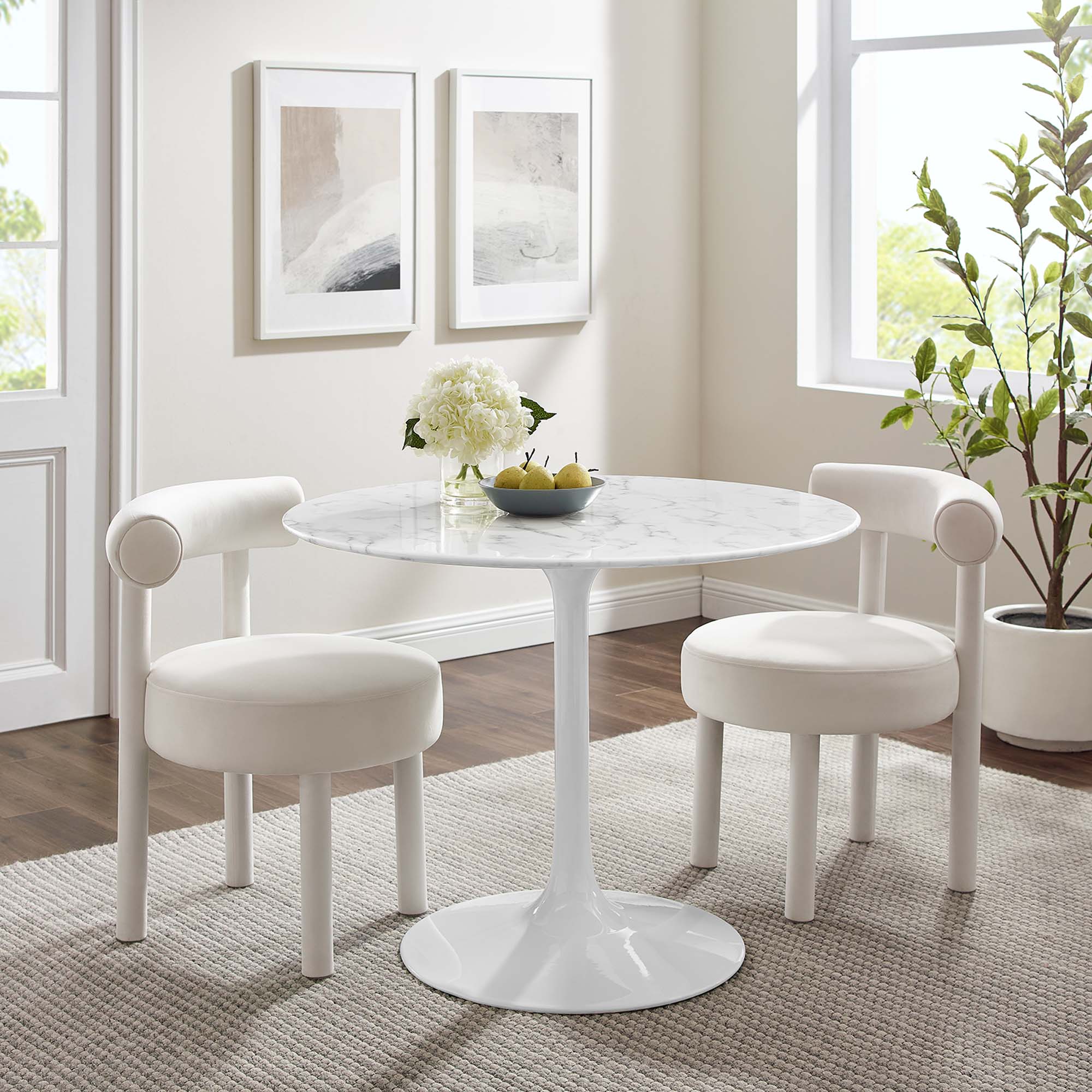 Lippa 40" Round Faux Marble Dining Table, White