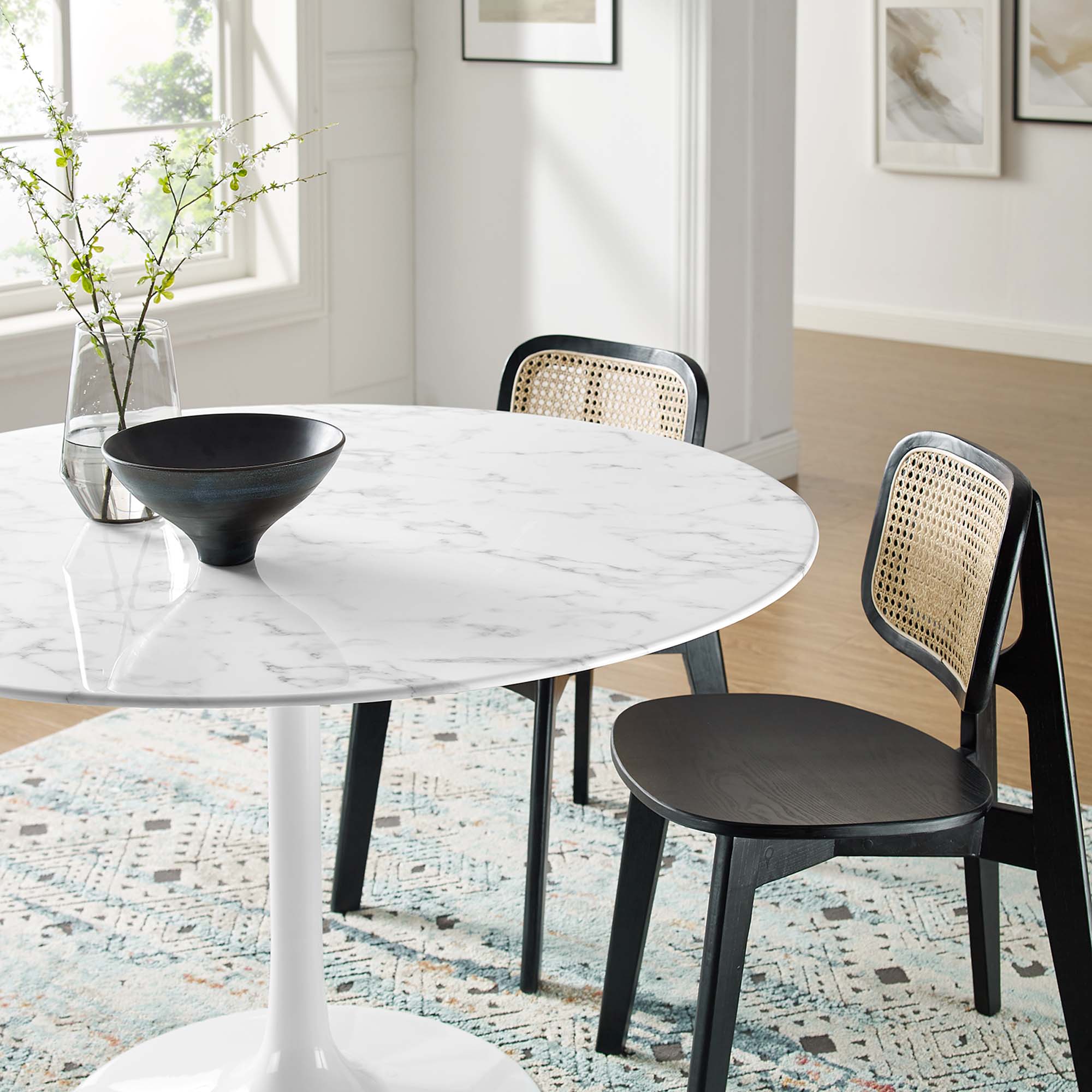 Lippa 48" Round Faux Marble Dining Table, White
